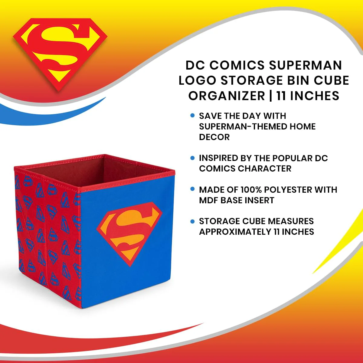 DC Comics Superman Logo Storage Bin Cube Organizer | 11 Inches - Image 7