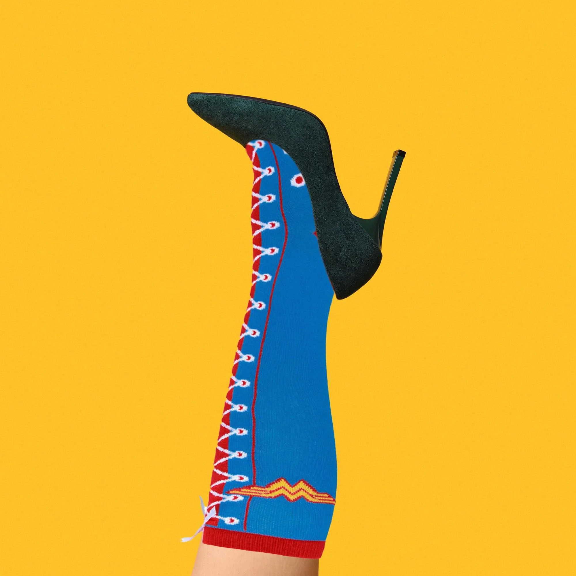 DC Comics Wonder Woman Faux Lace Up Juniors Knee High Socks - Image 3