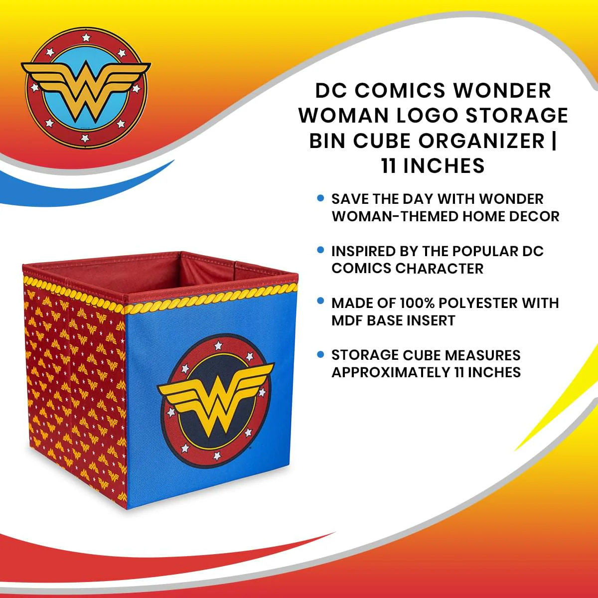 DC Comics Wonder Woman Logo Storage Bin Cube Organizer | 11 Inches - Image 7