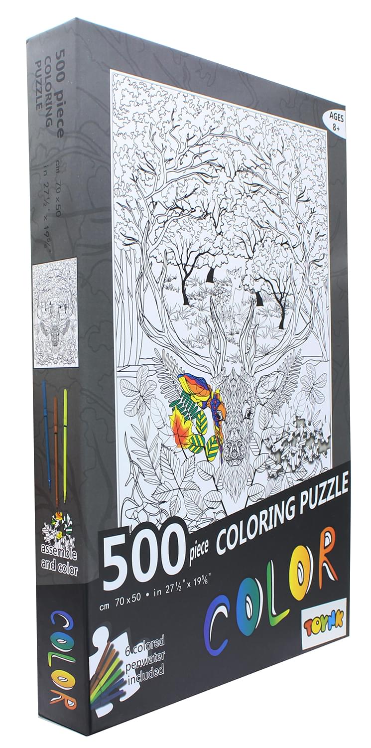 Deer 500 Piece Coloring Jigsaw Puzzle + 6 Markers - Image 3