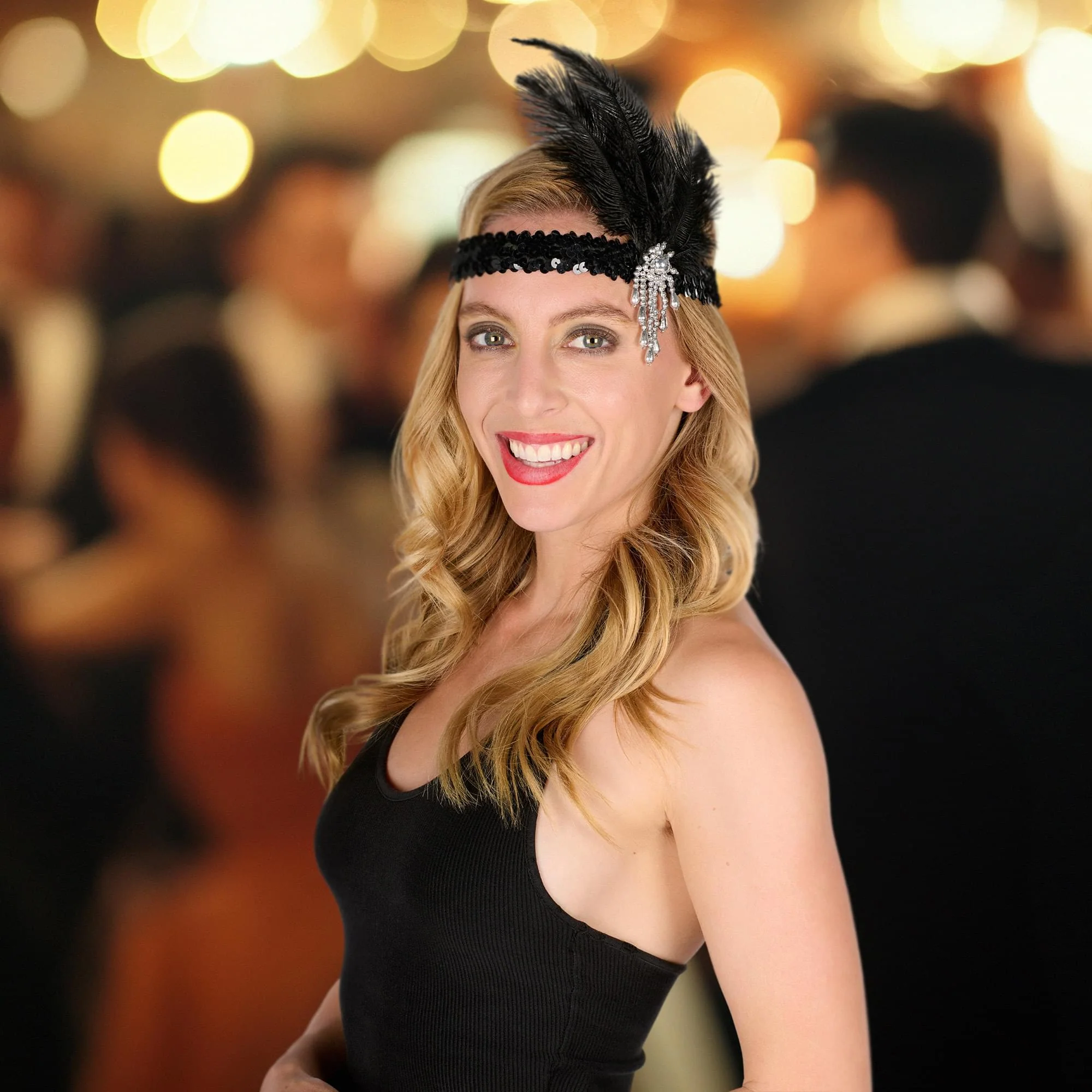 Deluxe Black Sequin Flapper Adult Costume Headband - Image 2