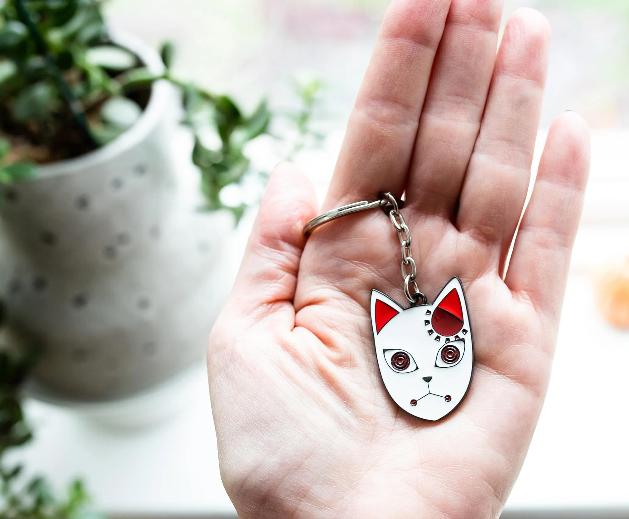 Demon Slayer Tanjiro Kamado Fox Mask Enamel Pendant Keychain - Image 3