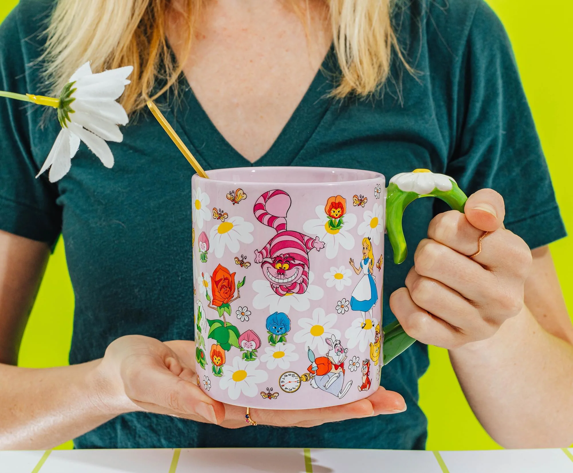 Disney Alice In Wonderland Flowers Ceramic Mug With Sculpted Handle | 22 Ounces - Image 9