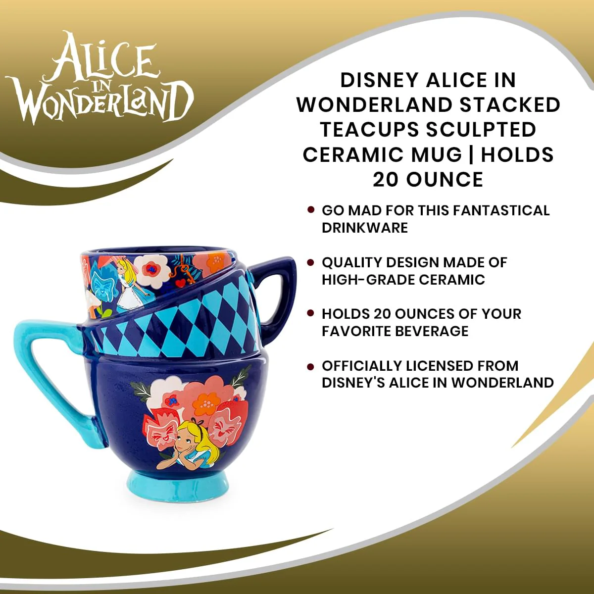 Disney Alice in Wonderland Stacked Teacups Sculpted Ceramic Mug | Holds 20 Ounce - Image 7