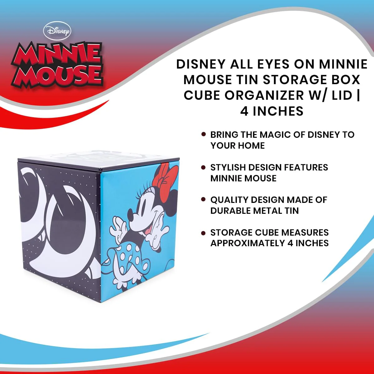 Disney All Eyes on Minnie Mouse Tin Storage Box Cube Organizer w/ Lid | 4 Inches - Image 7