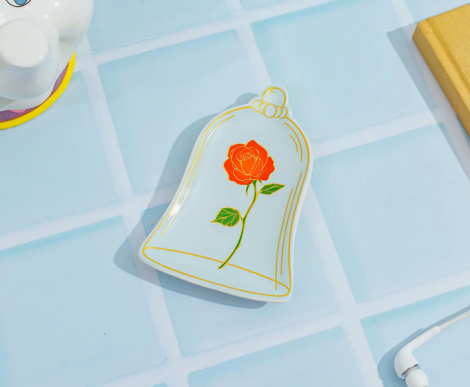 Disney Beauty and The Beast Enchanted Rose Sculpted Ceramic Trinket Tray - Image 3