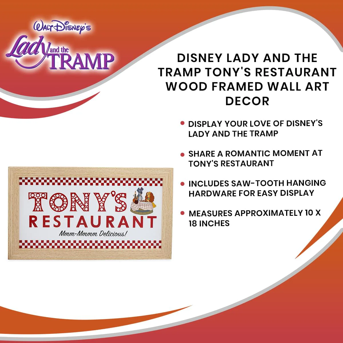 Disney Lady and the Tramp Tony's Restaurant Wood Framed Wall Art Decor - Image 7