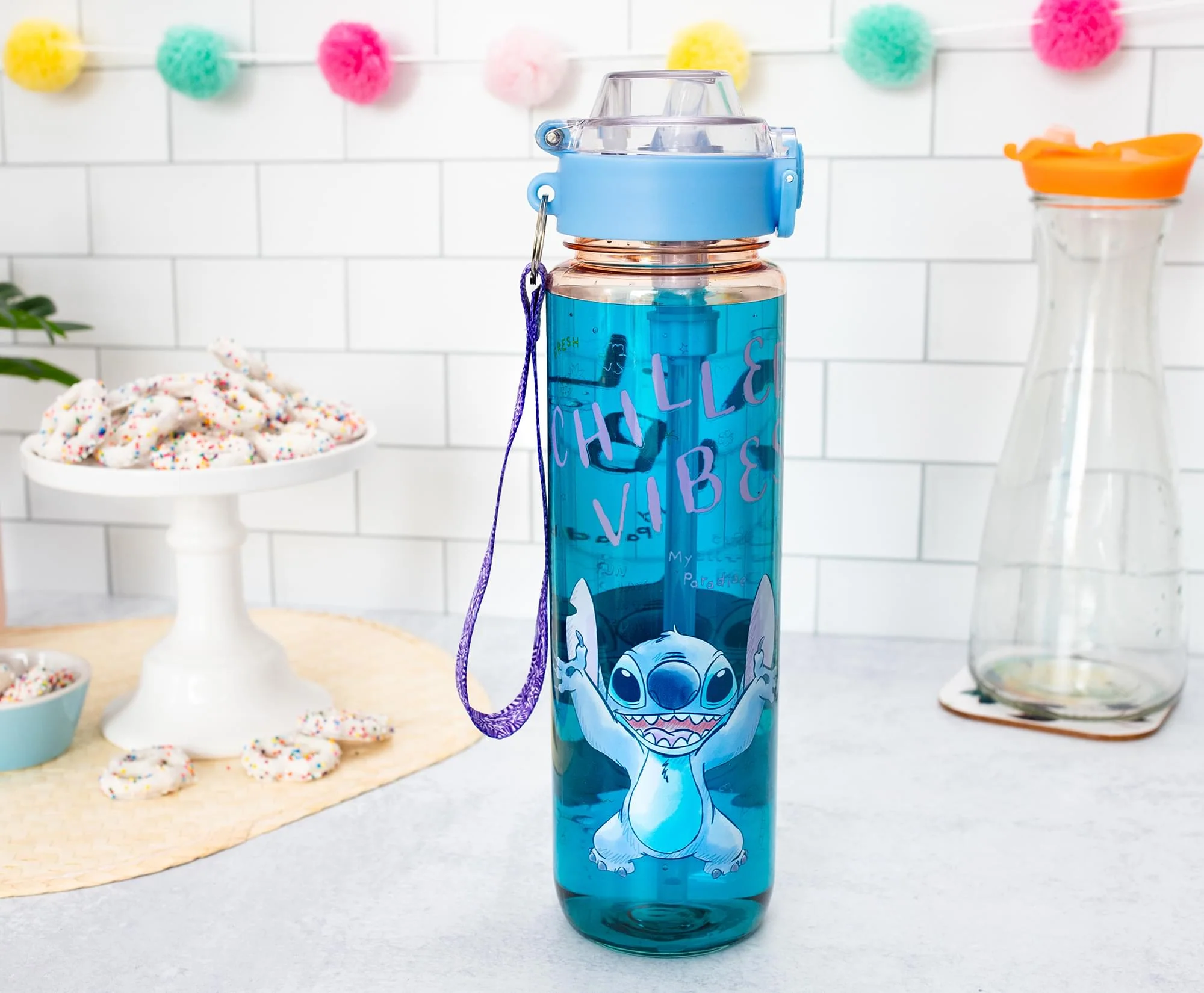Disney Lilo & Stitch "Chilled Vibes" Water Bottle With Lid and Strap | 33 Ounces - Image 7