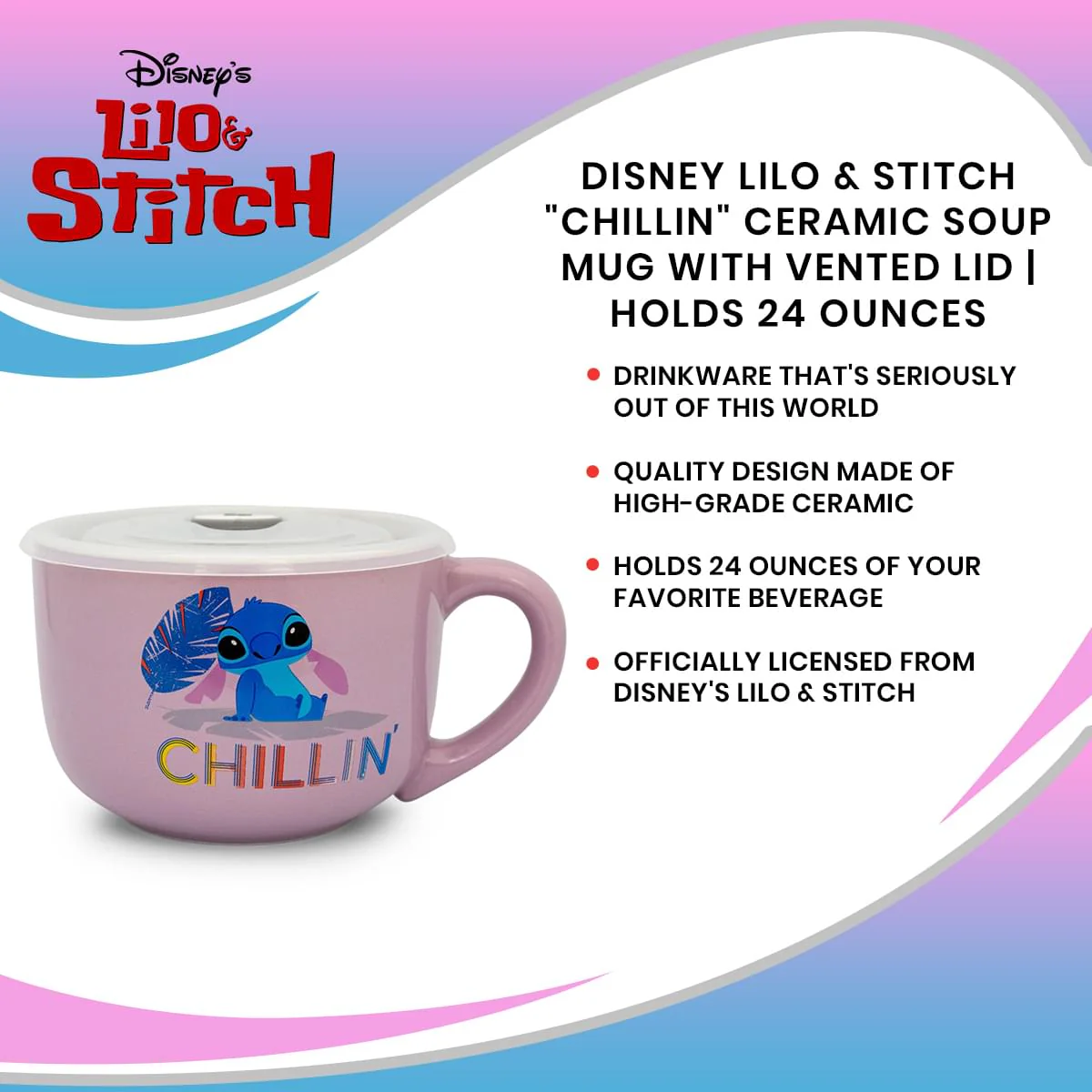 Disney Lilo & Stitch "Chillin" Ceramic Soup Mug With Vented Lid | Holds 24 Ounces - Image 7