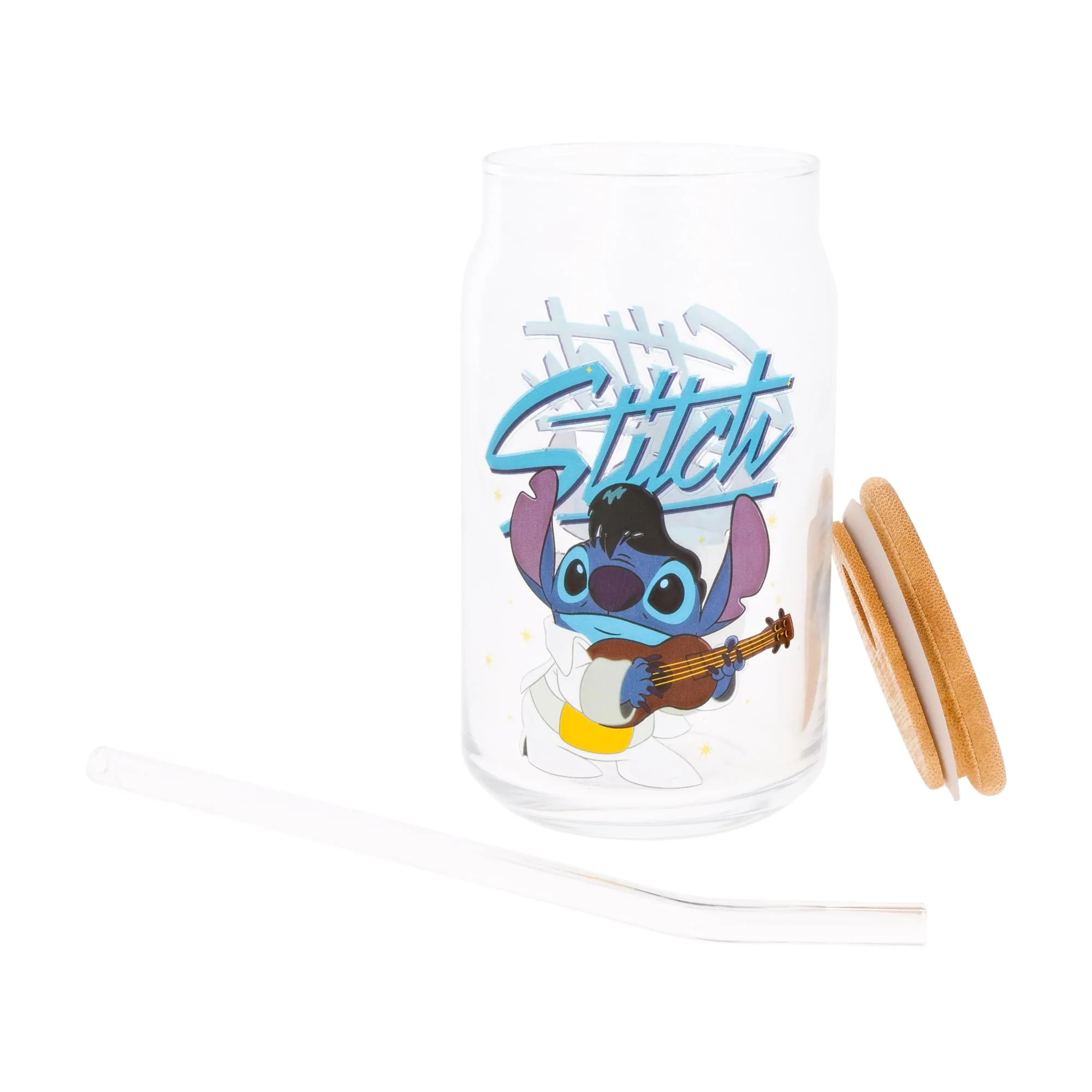 Disney Lilo & Stitch Elvis Stitch 16-Ounce Glass Tumbler With Lid and Straw - Image 4