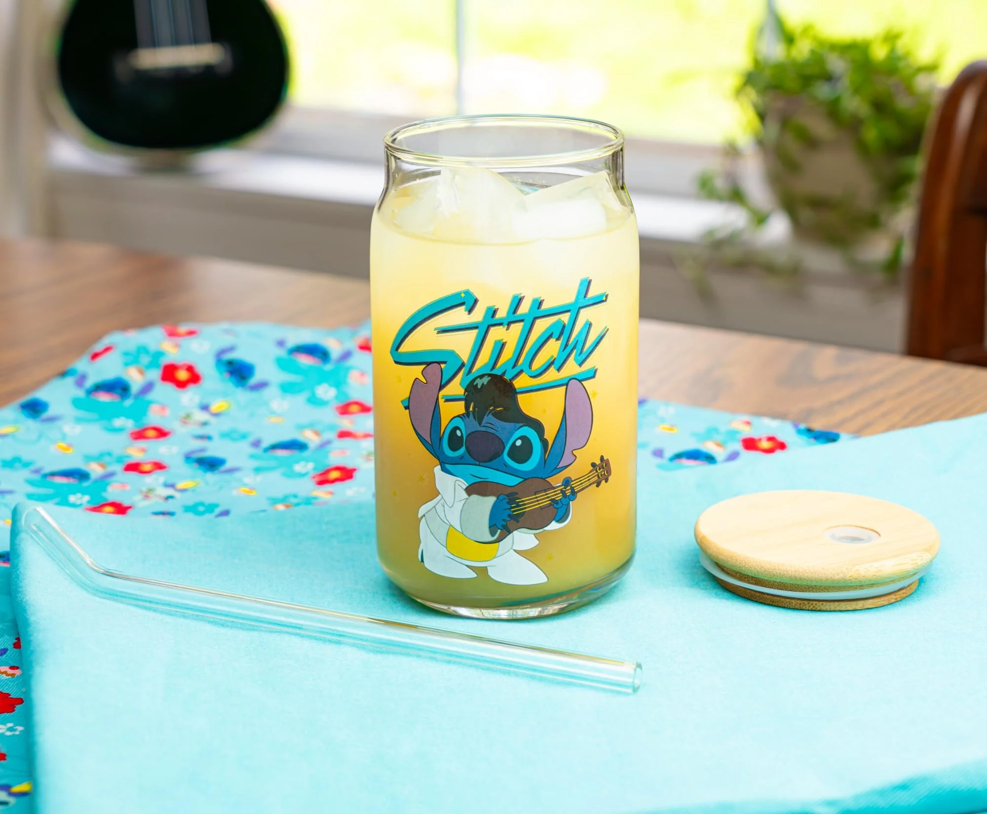 Disney Lilo & Stitch Elvis Stitch 16-Ounce Glass Tumbler With Lid and Straw - Image 9