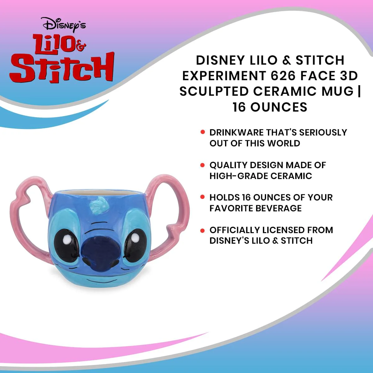 Disney Lilo & Stitch Experiment 626 Face 3D Sculpted Ceramic Mug | 16 Ounces - Image 7