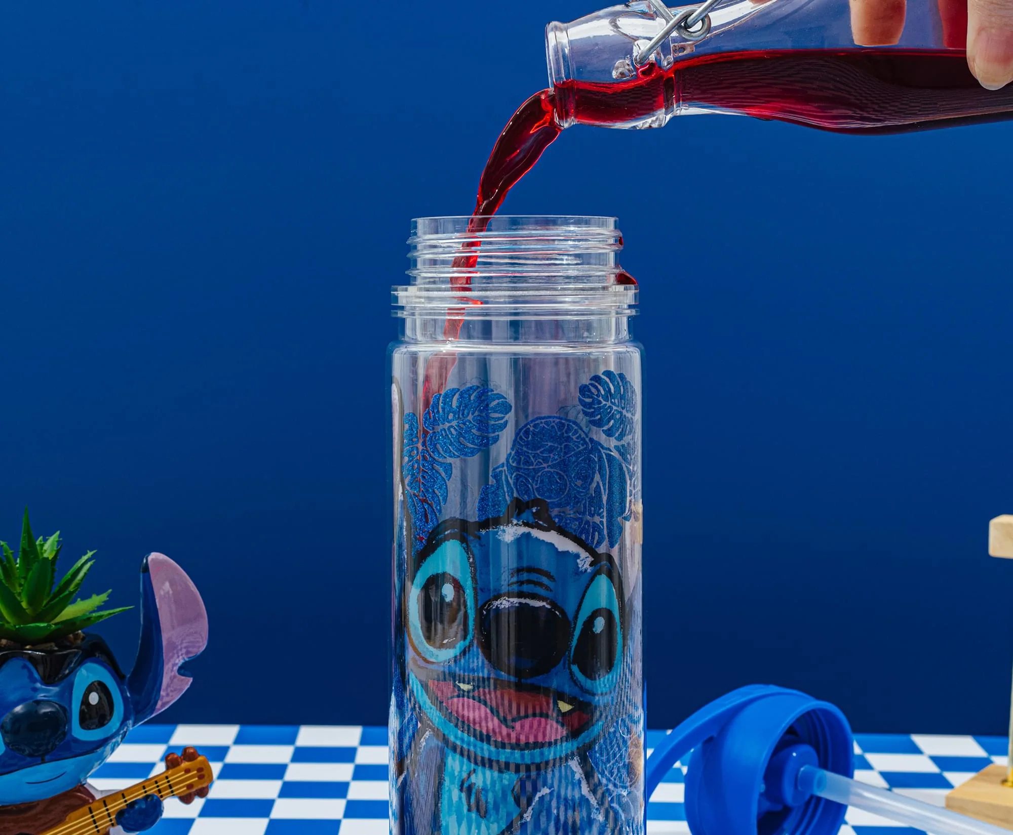 Disney Lilo & Stitch Floral Glitter Plastic Water Bottle | Holds 18 Ounces - Image 7