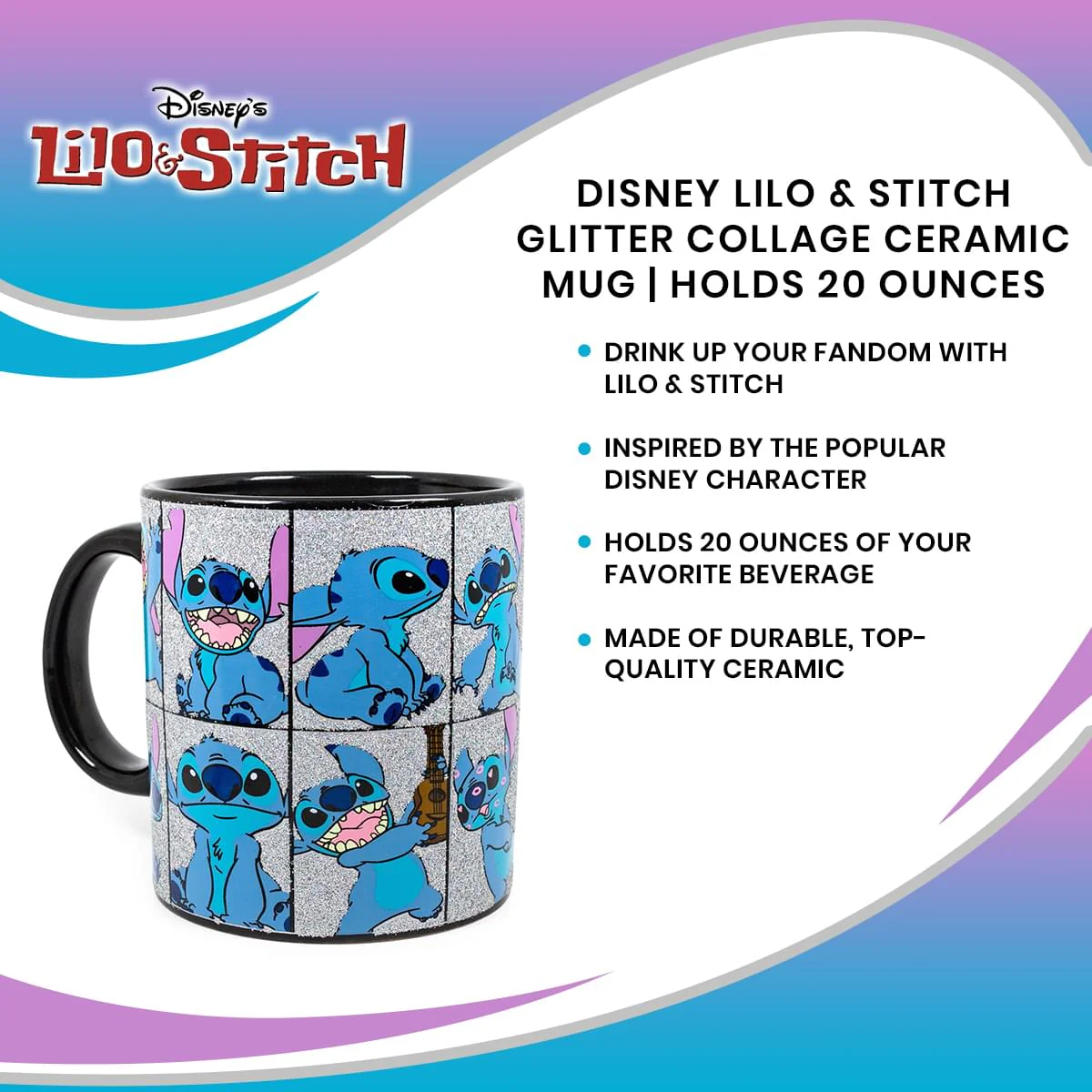 Disney Lilo & Stitch Glitter Collage Ceramic Mug | Holds 20 Ounces - Image 7