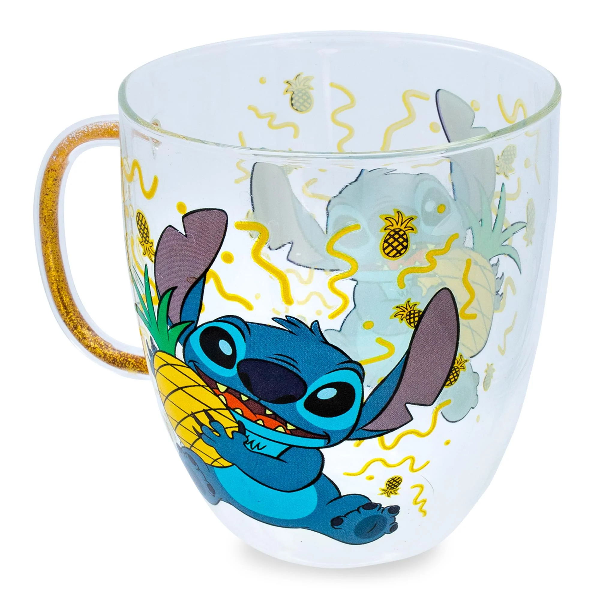 Disney Lilo & Stitch Pineapples Glitter Handle Glass Mug | 14 Ounces - Image 2