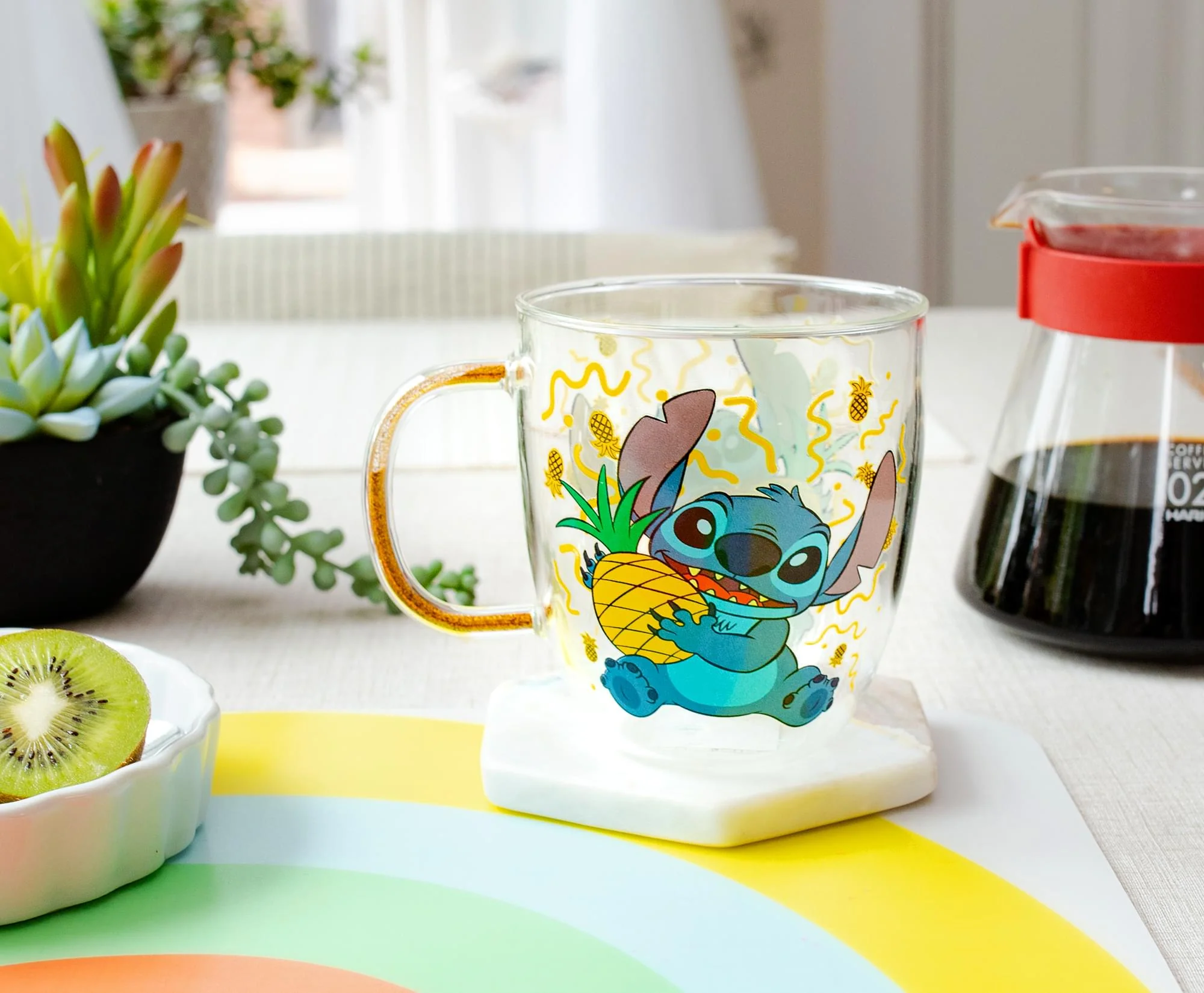 Disney Lilo & Stitch Pineapples Glitter Handle Glass Mug | 14 Ounces - Image 3