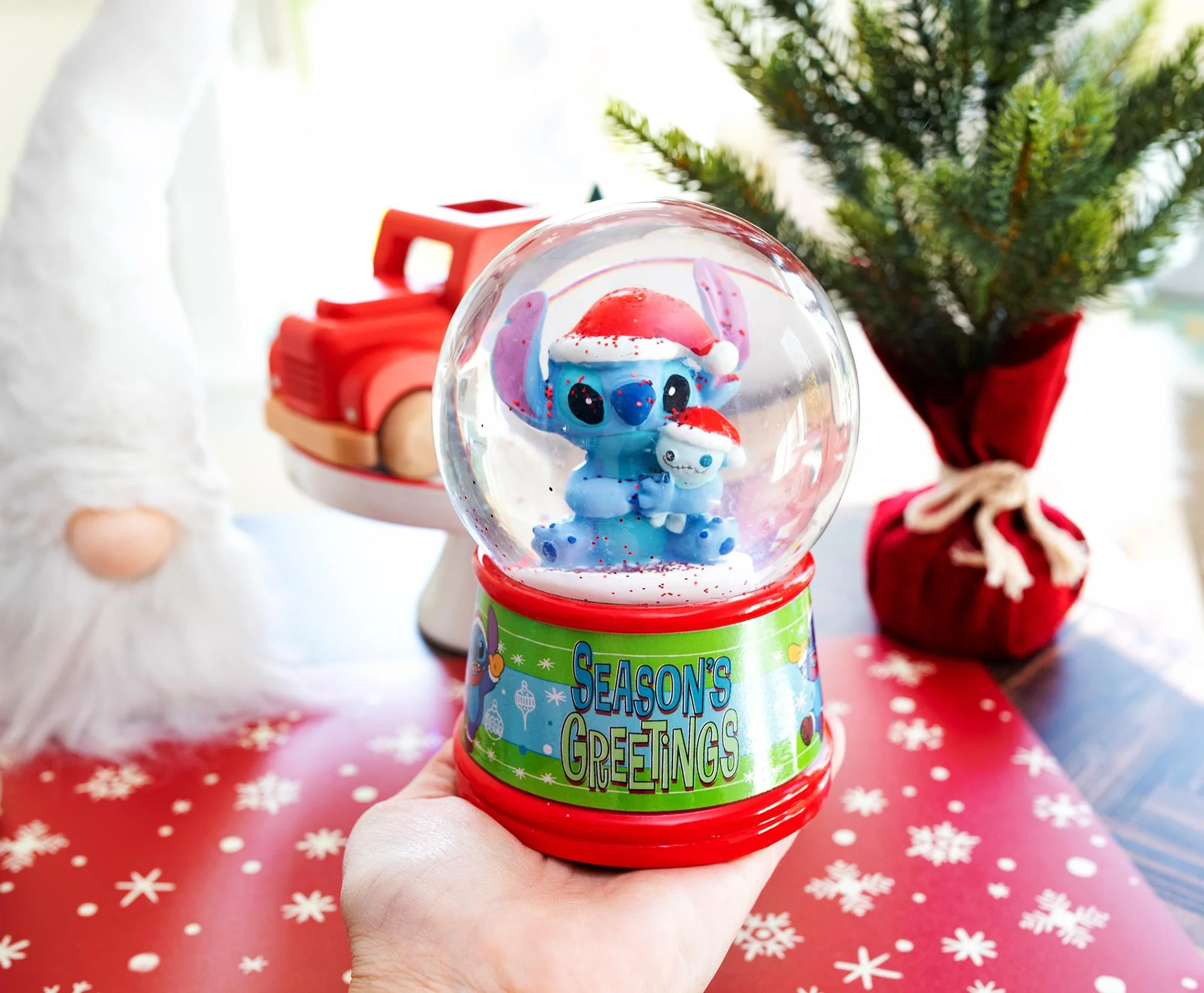 Disney Lilo & Stitch "Season's Greetings" Light-Up Snow Globe | 6 Inches Tall - Image 7