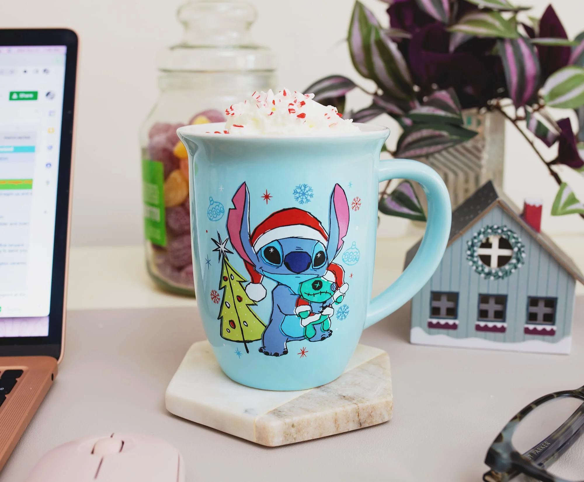 Disney Lilo & Stitch "Season's Greetings" Wide Rim Ceramic Mug | Holds 16 Ounces - Image 7