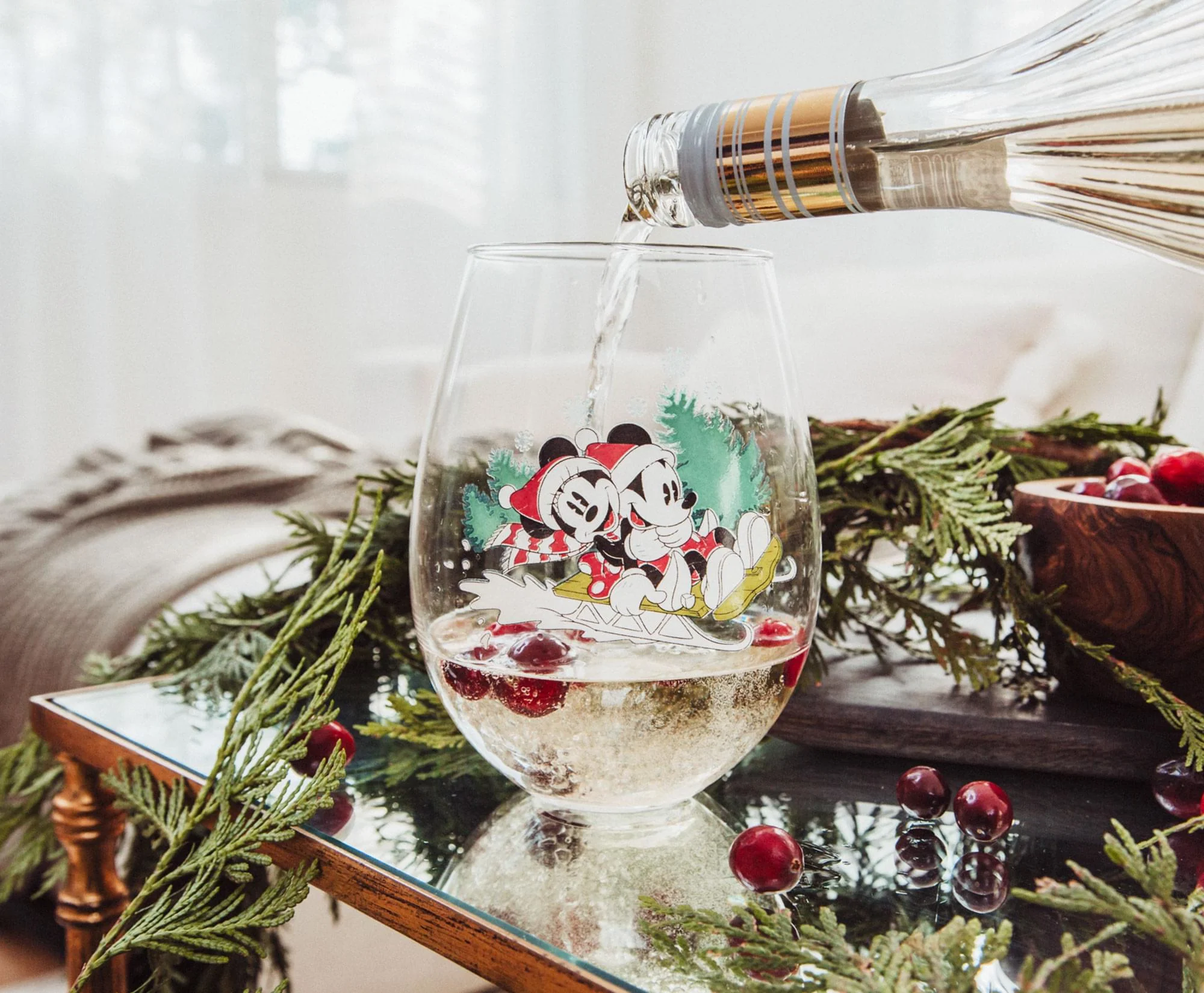 Disney Mickey and Minnie Christmas Sled Stemless Wine Glass | Holds 34 Ounces - Image 4