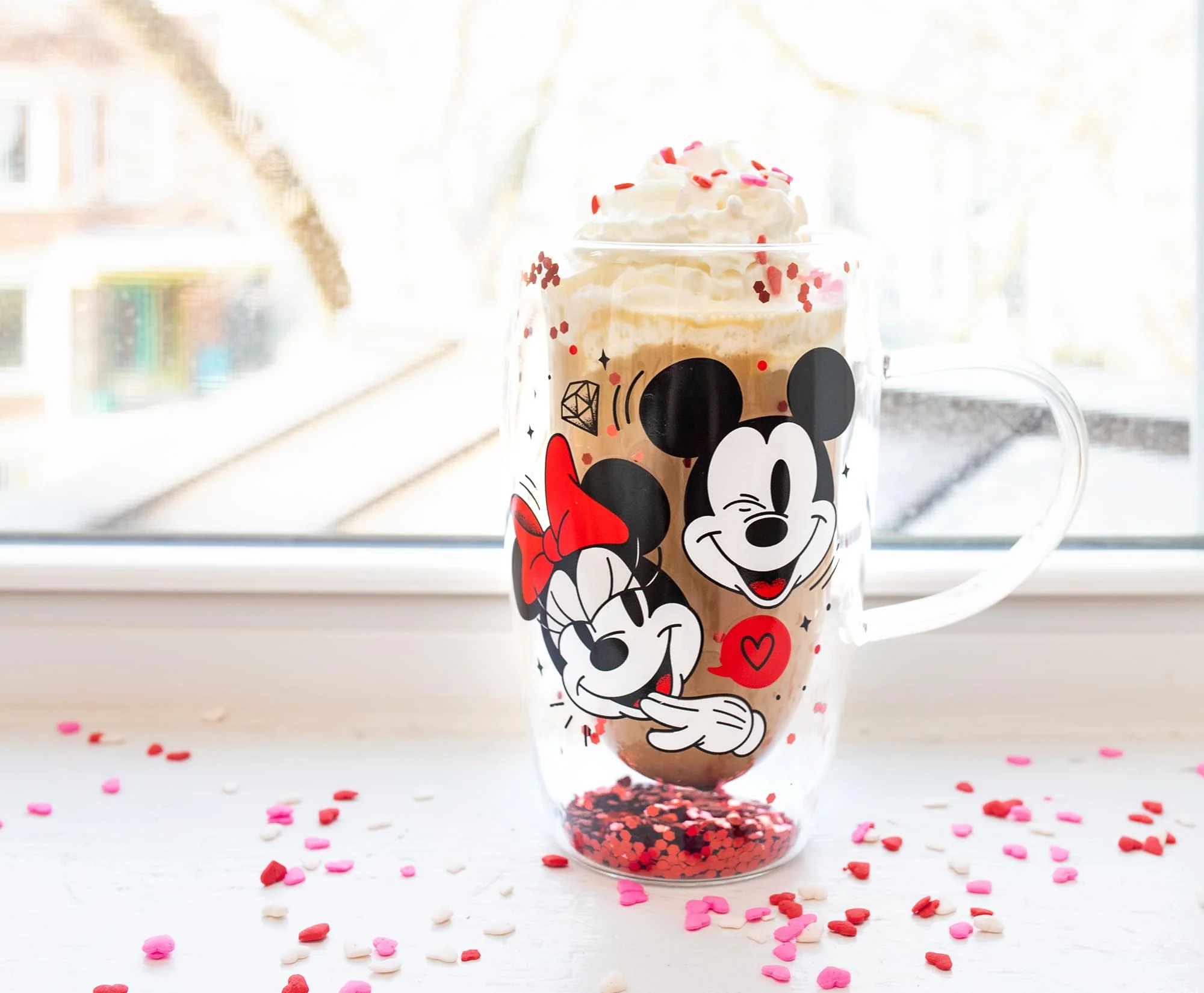 Disney Mickey and Minnie Hearts & Diamonds Confetti Glass Mug | Holds 15 Ounces - Image 9