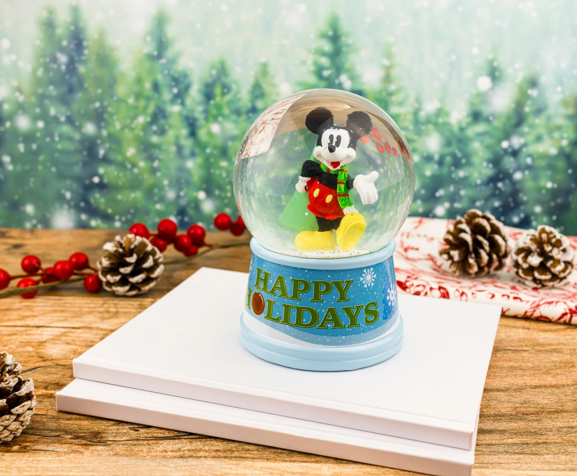 Disney Mickey Mouse "Happy Holidays" Light-Up Snow Globe | 6 Inches Tall - Image 4