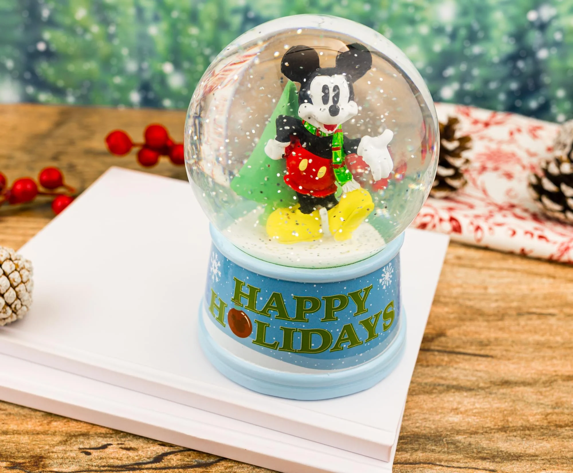 Disney Mickey Mouse "Happy Holidays" Light-Up Snow Globe | 6 Inches Tall - Image 5
