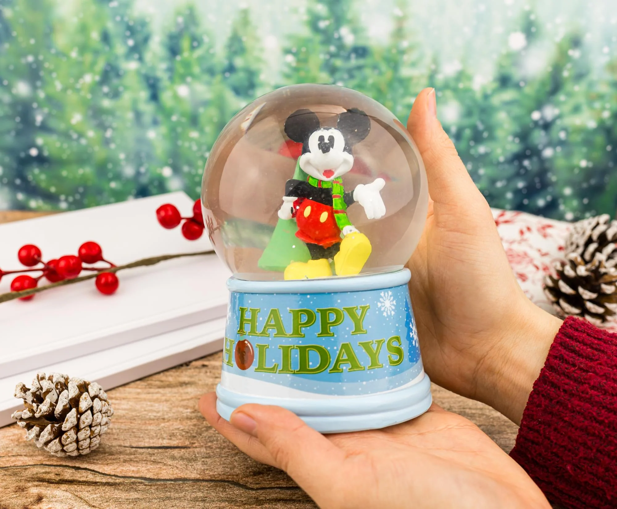 Disney Mickey Mouse "Happy Holidays" Light-Up Snow Globe | 6 Inches Tall - Image 6