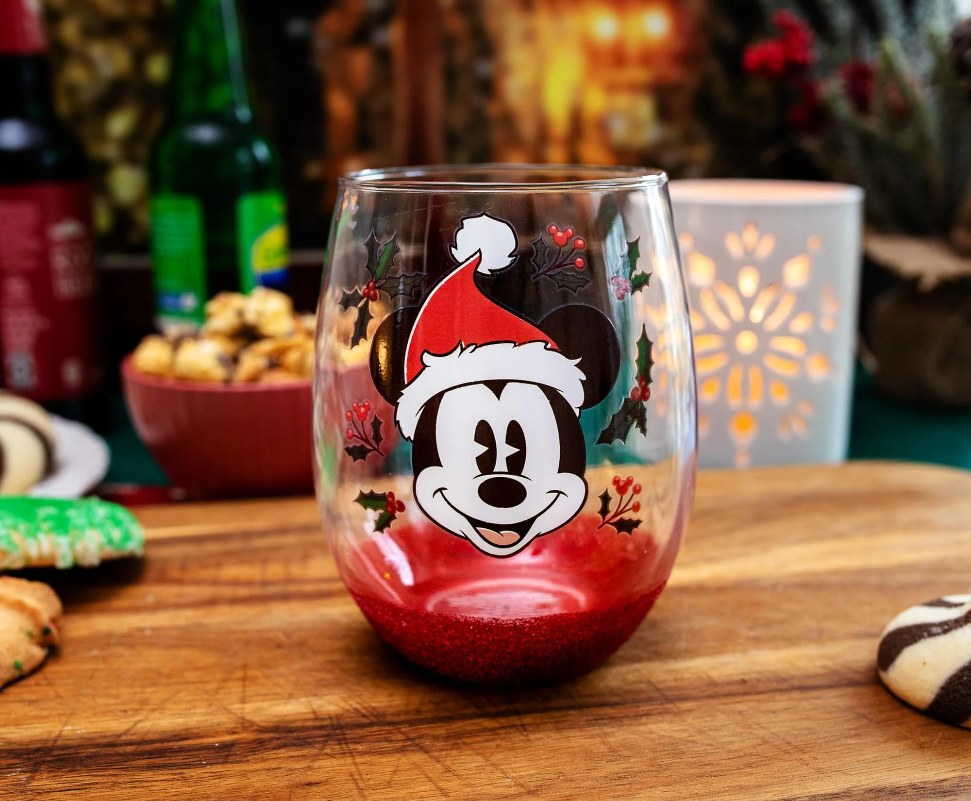 Disney Mickey Mouse Santa Hat Teardrop Stemless Wine Glass | Holds 20 Ounces - Image 3