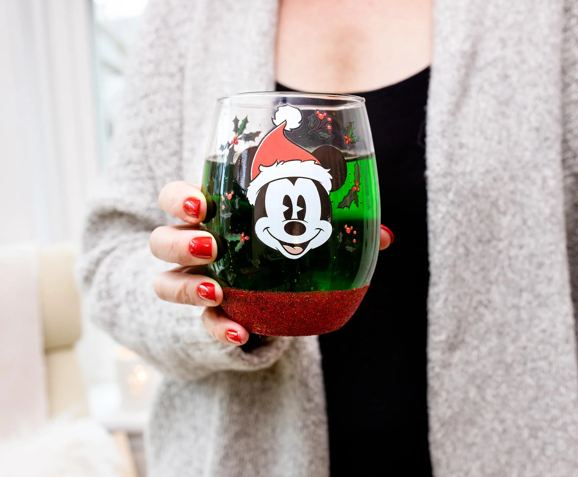 Disney Mickey Mouse Santa Hat Teardrop Stemless Wine Glass | Holds 20 Ounces - Image 5