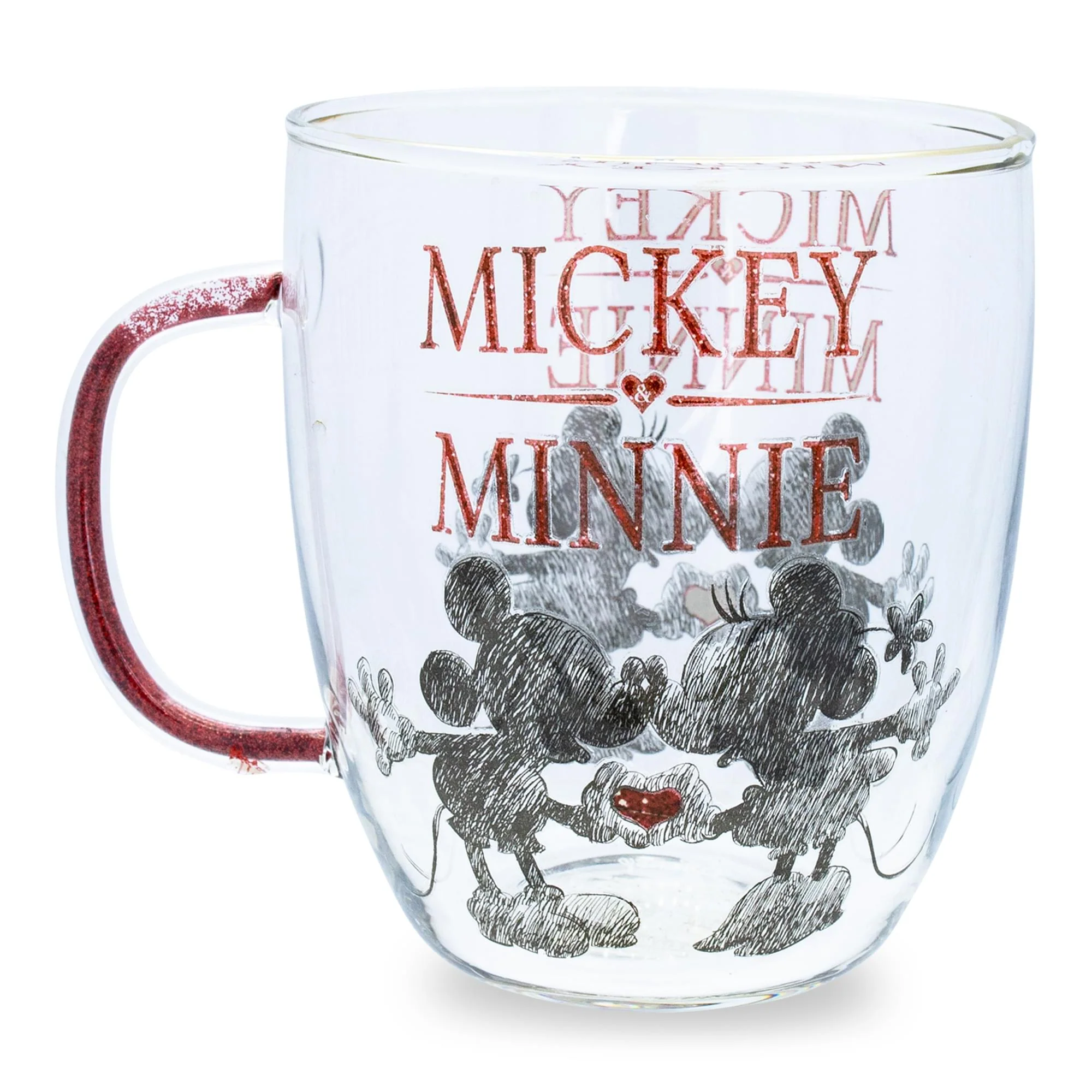 Disney Minnie And Mickey Mouse Glass Mug With Glitter Handle | Holds 14 Ounces - Image 2