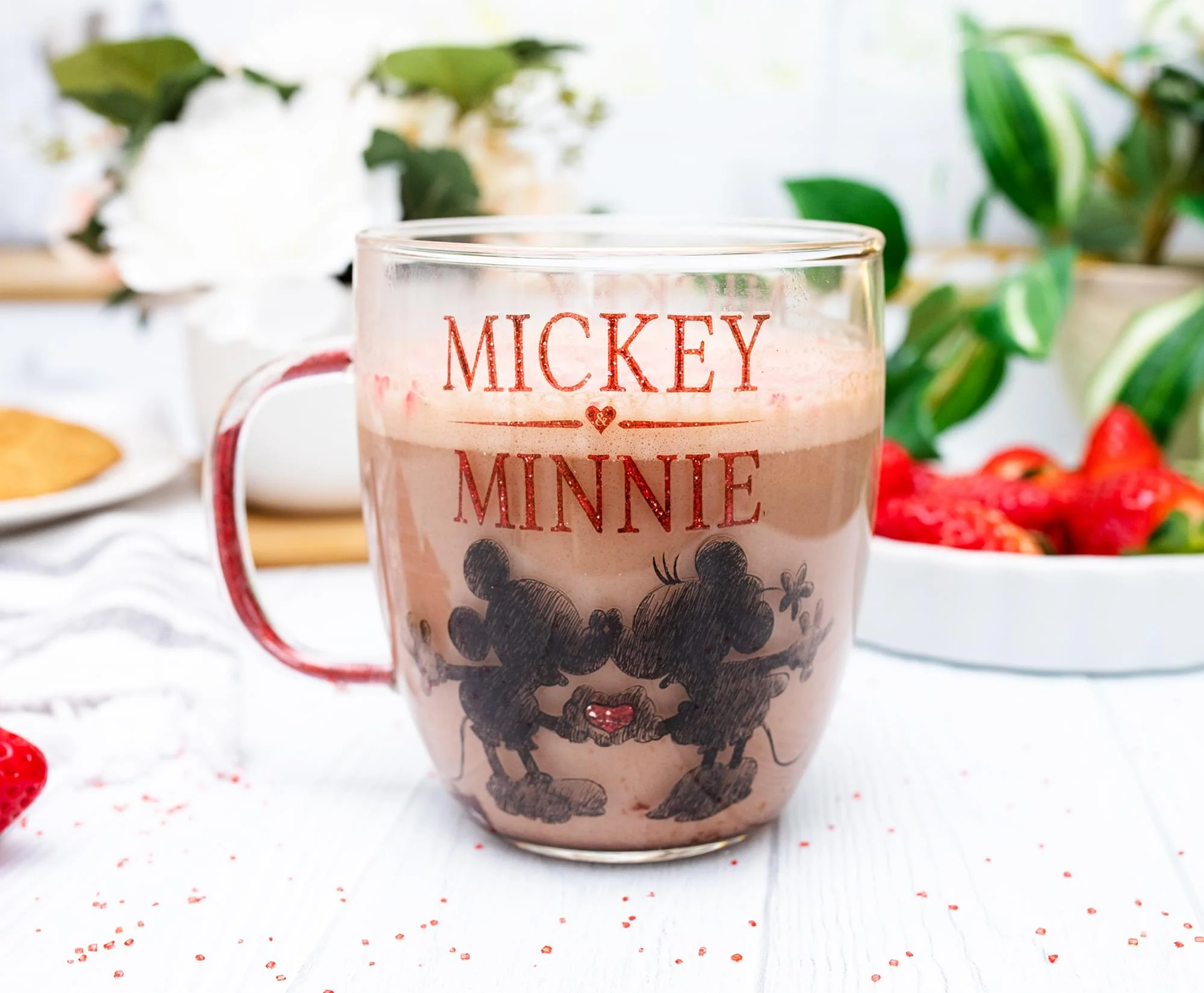 Disney Minnie And Mickey Mouse Glass Mug With Glitter Handle | Holds 14 Ounces - Image 9