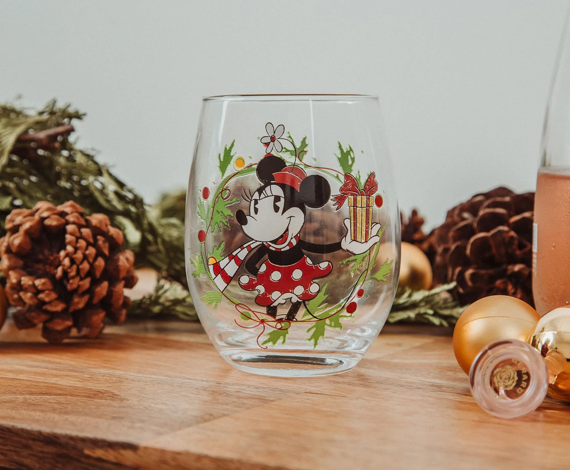 Disney Minnie Mouse Christmas Wreath Stemless Wine Glass | Holds 20 Ounces - Image 3