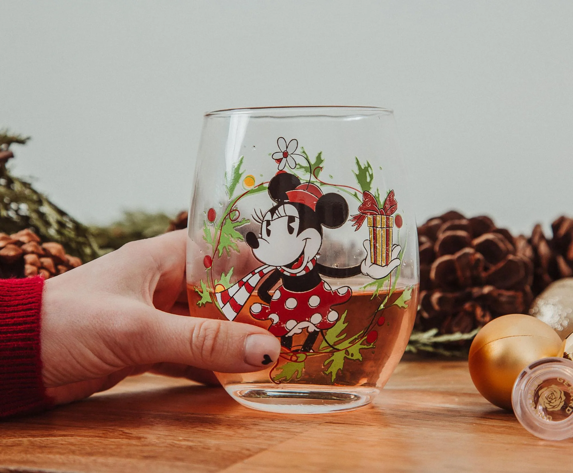 Disney Minnie Mouse Christmas Wreath Stemless Wine Glass | Holds 20 Ounces - Image 4
