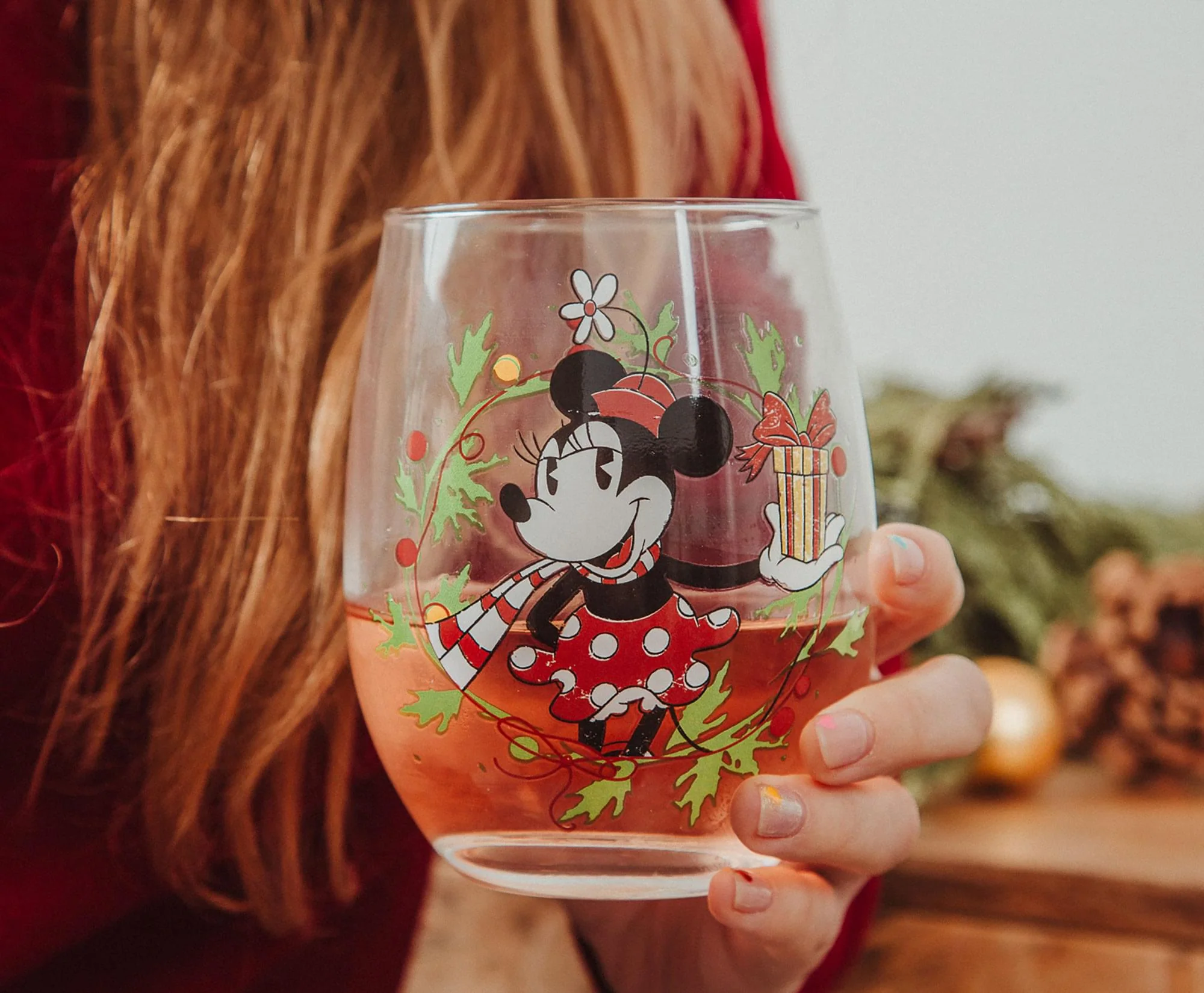 Disney Minnie Mouse Christmas Wreath Stemless Wine Glass | Holds 20 Ounces - Image 6