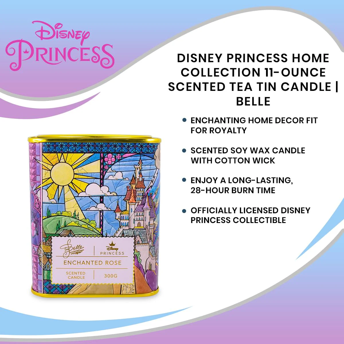 Disney Princess Home Collection 11-Ounce Scented Tea Tin Candle | Belle - Image 7