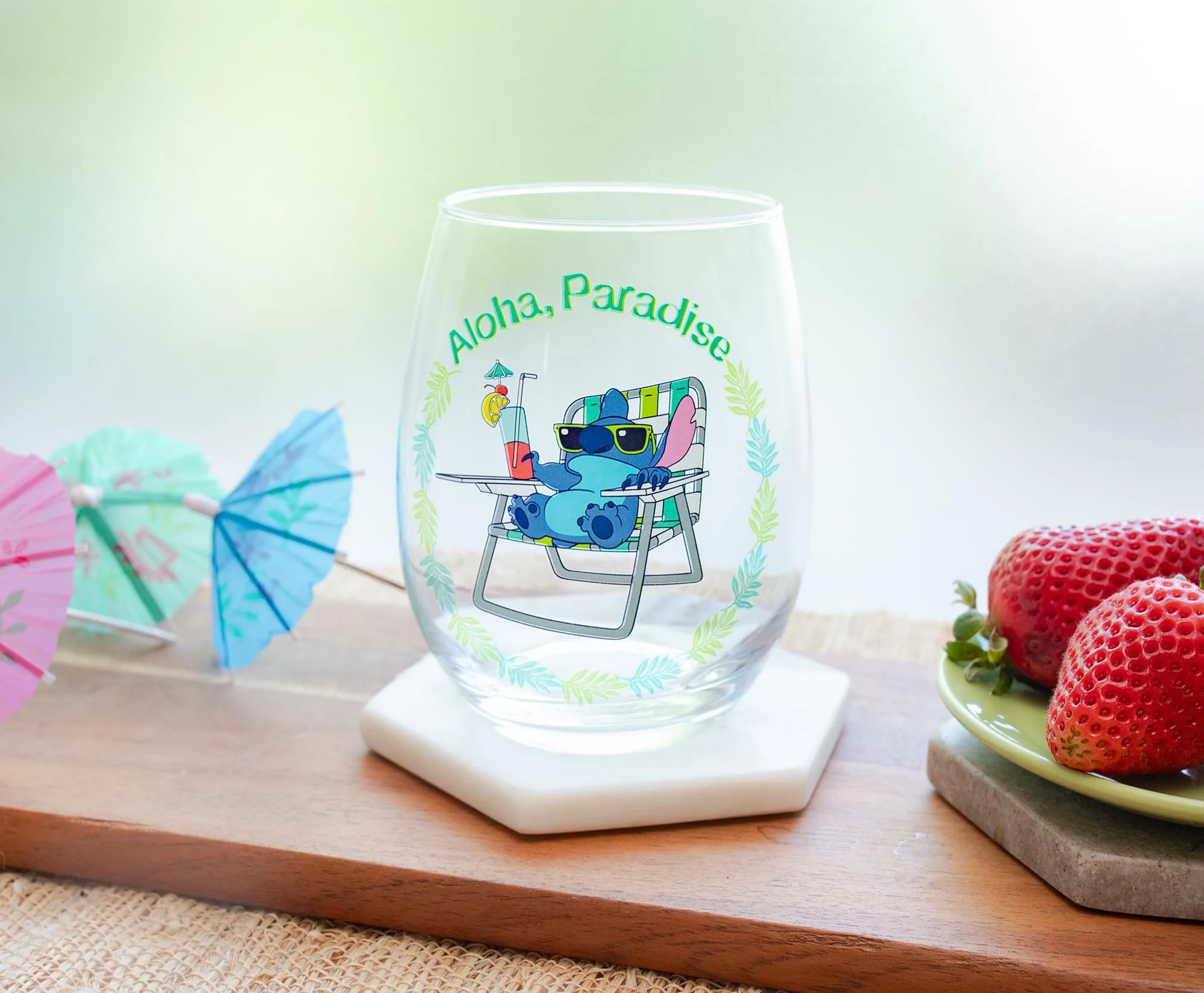 Disney Lilo & Stitch "Aloha, Paradise" Stemless Wine Glass | Holds 20 Ounces - Image 2