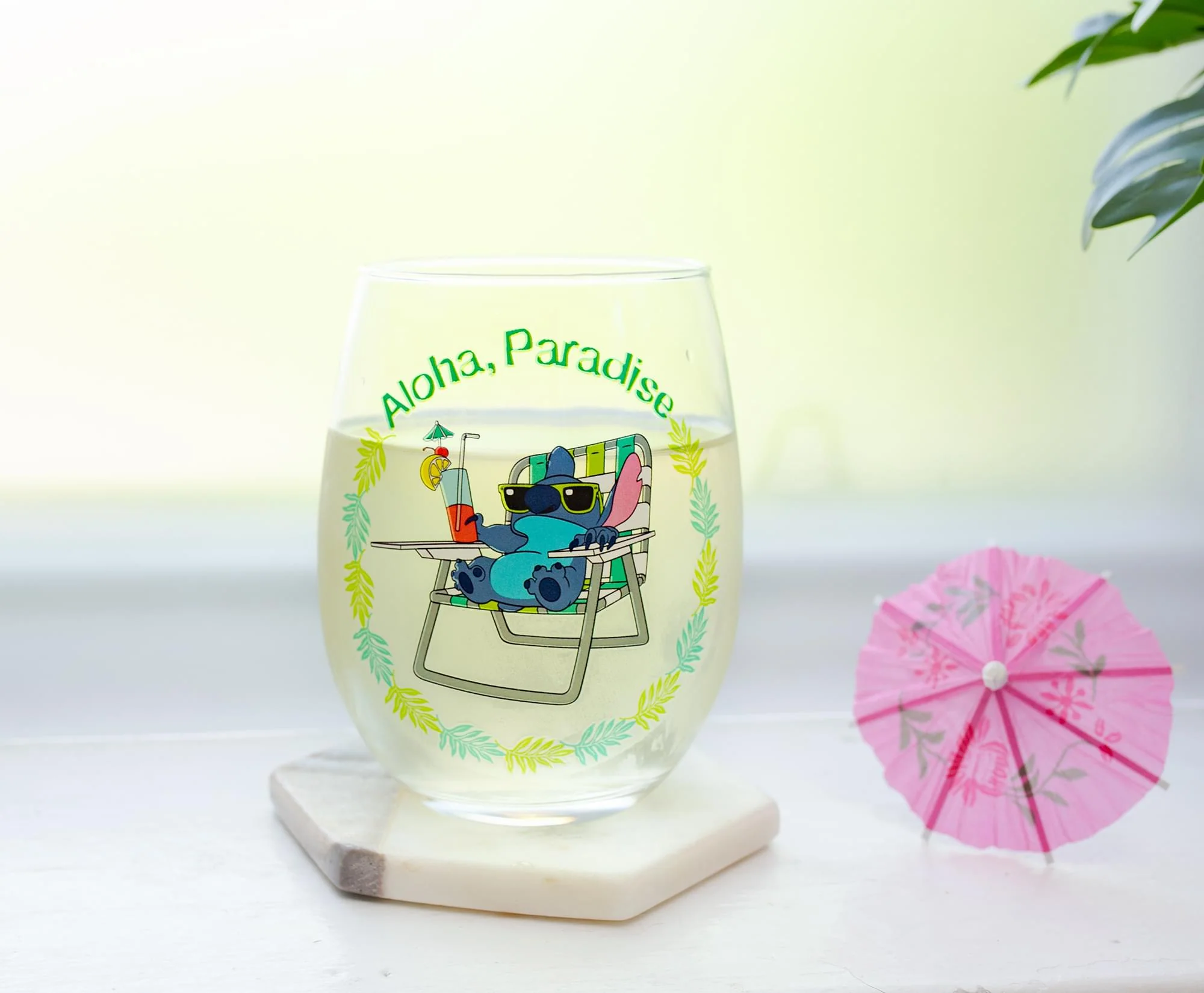 Disney Lilo & Stitch "Aloha, Paradise" Stemless Wine Glass | Holds 20 Ounces - Image 7