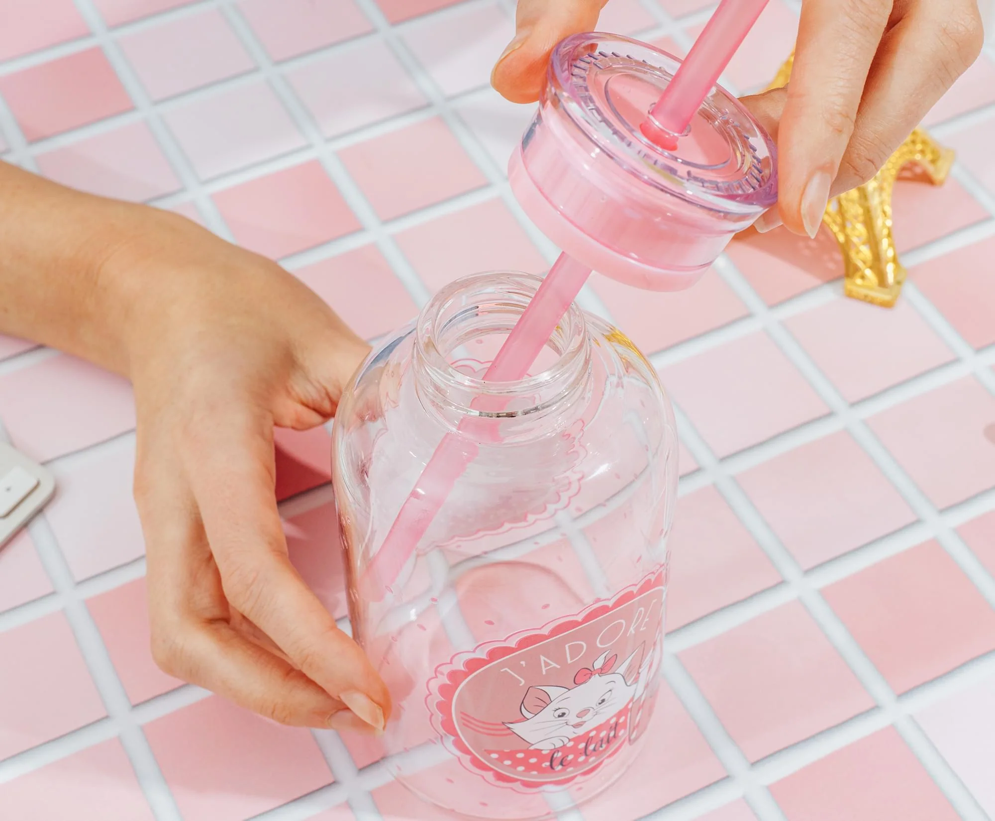 Disney The Aristocats Marie "J'adore Le Lait" Glass Milk Bottle With Straw - Image 5
