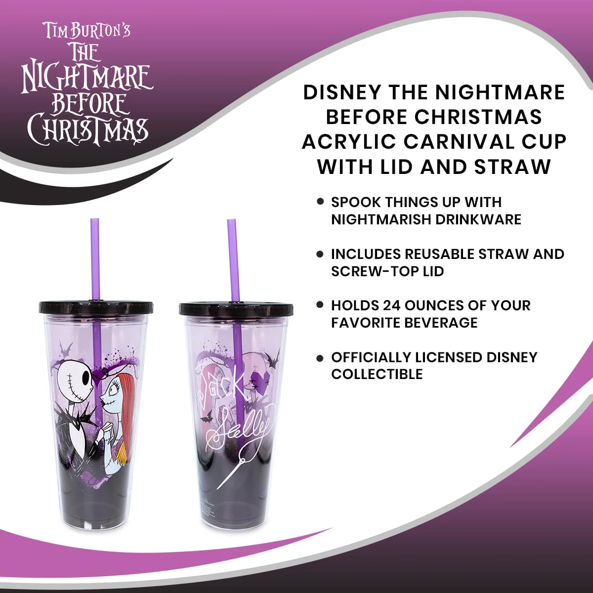 Disney The Nightmare Before Christmas Acrylic Carnival Cup with Lid and Straw - Image 7