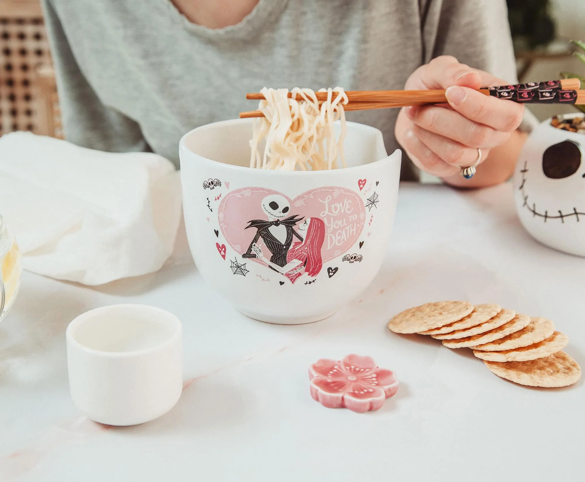 Disney The Nightmare Before Christmas Jack and Sally Ramen Bowl With Chopsticks - Image 7