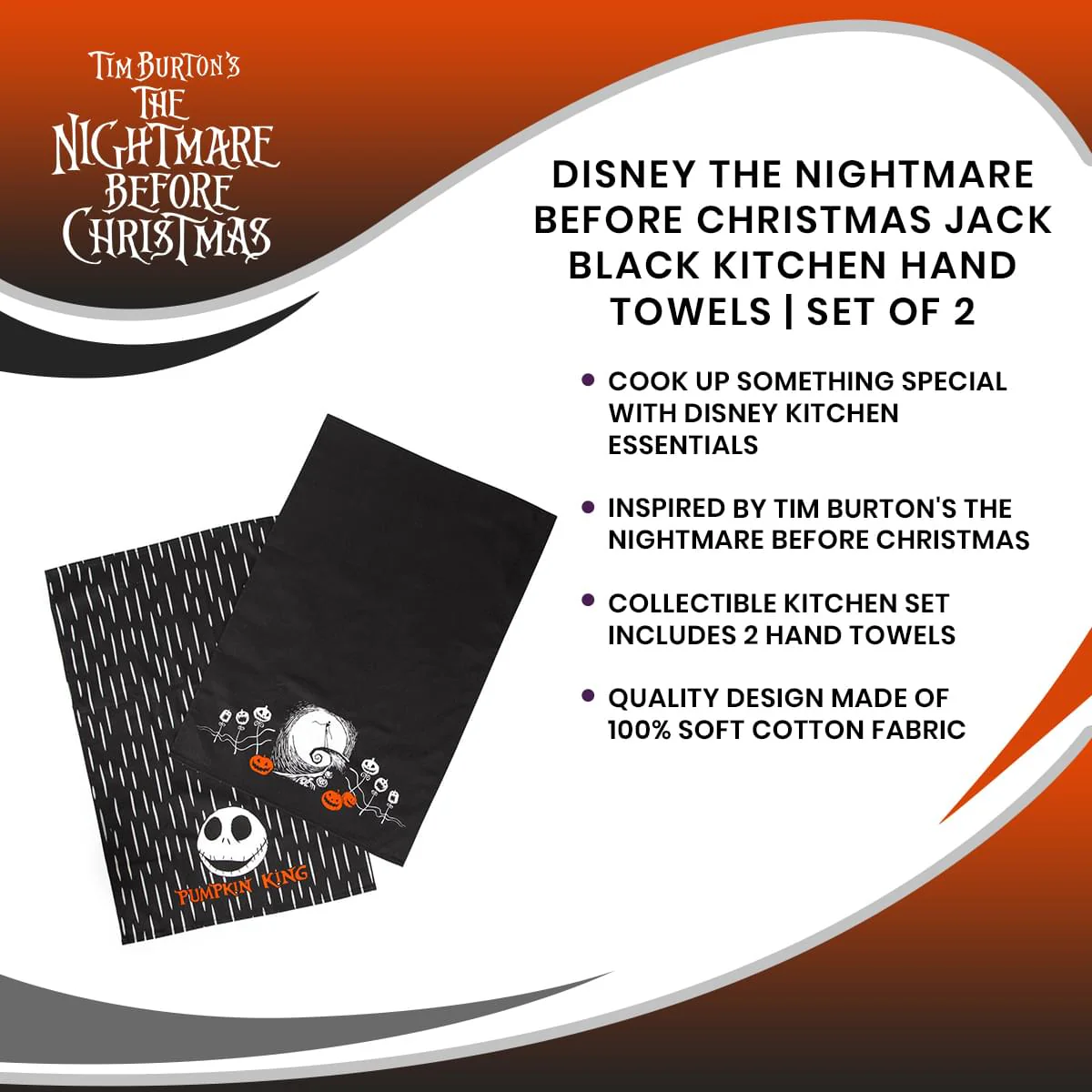 Disney The Nightmare Before Christmas Jack Black Kitchen Hand Towels | Set of 2 - Image 7