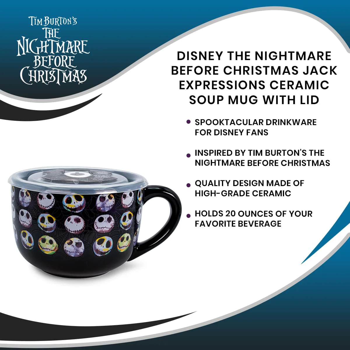 Disney The Nightmare Before Christmas Jack Expressions Ceramic Soup Mug with Lid - Image 7