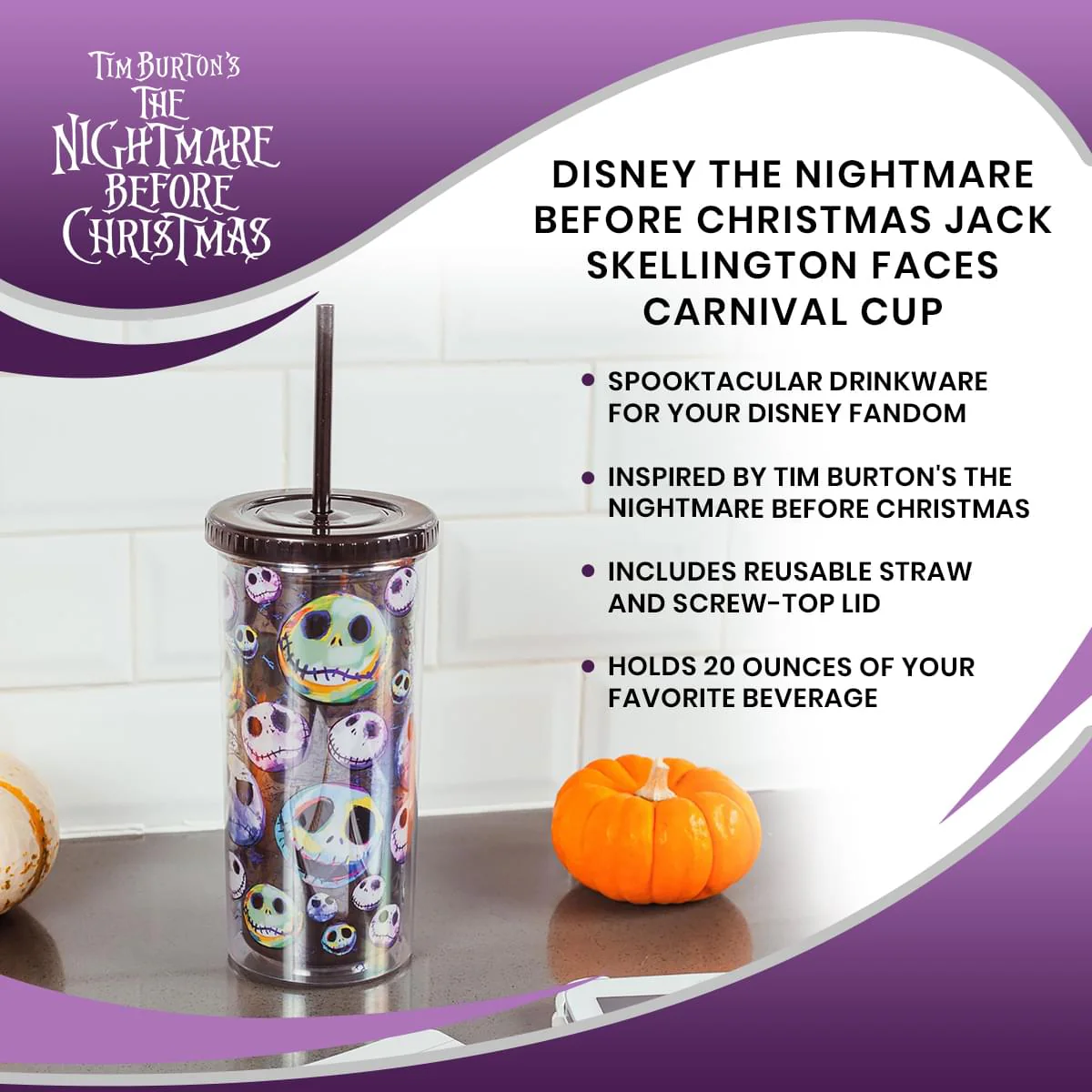 Disney The Nightmare Before Christmas Jack Skellington Faces Carnival Cup - Image 7