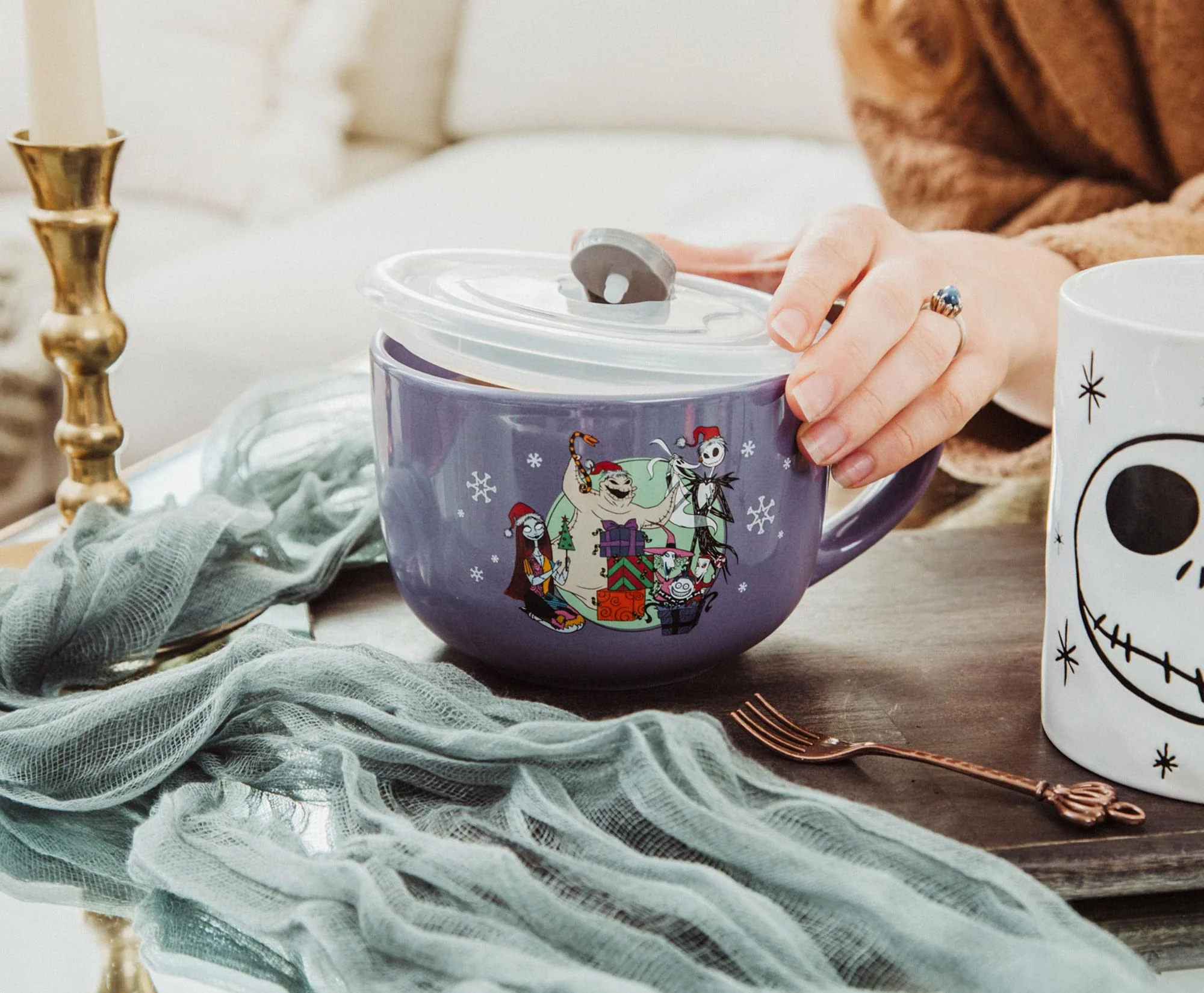 Disney The Nightmare Before Christmas "Merry Scary" Ceramic Soup Mug With Lid - Image 8
