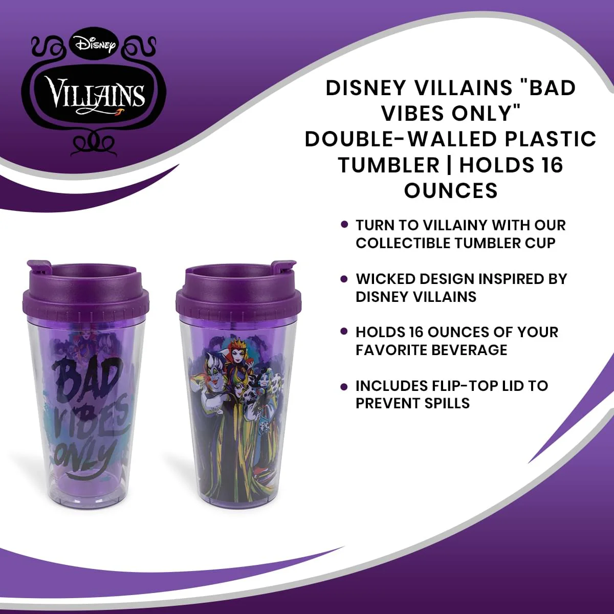 Disney Villains "Bad Vibes Only" Double-Walled Plastic Tumbler | Holds 16 Ounces - Image 7
