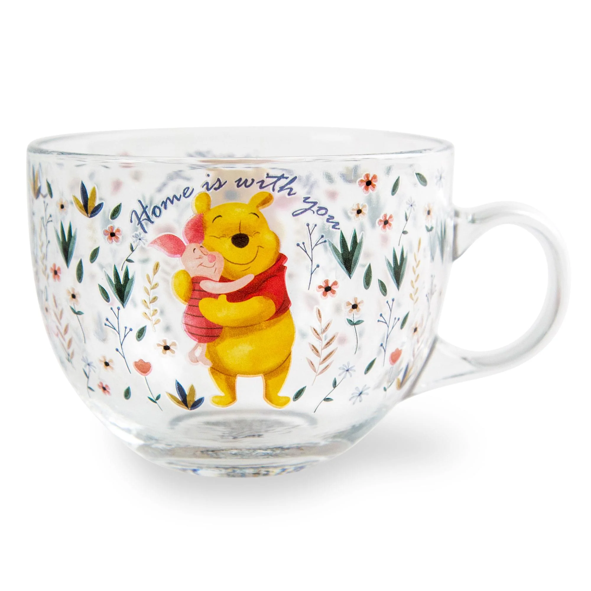 Disney Winnie the Pooh and Piglet Floral Glass Mug | Holds 16 Ounces - Image 2