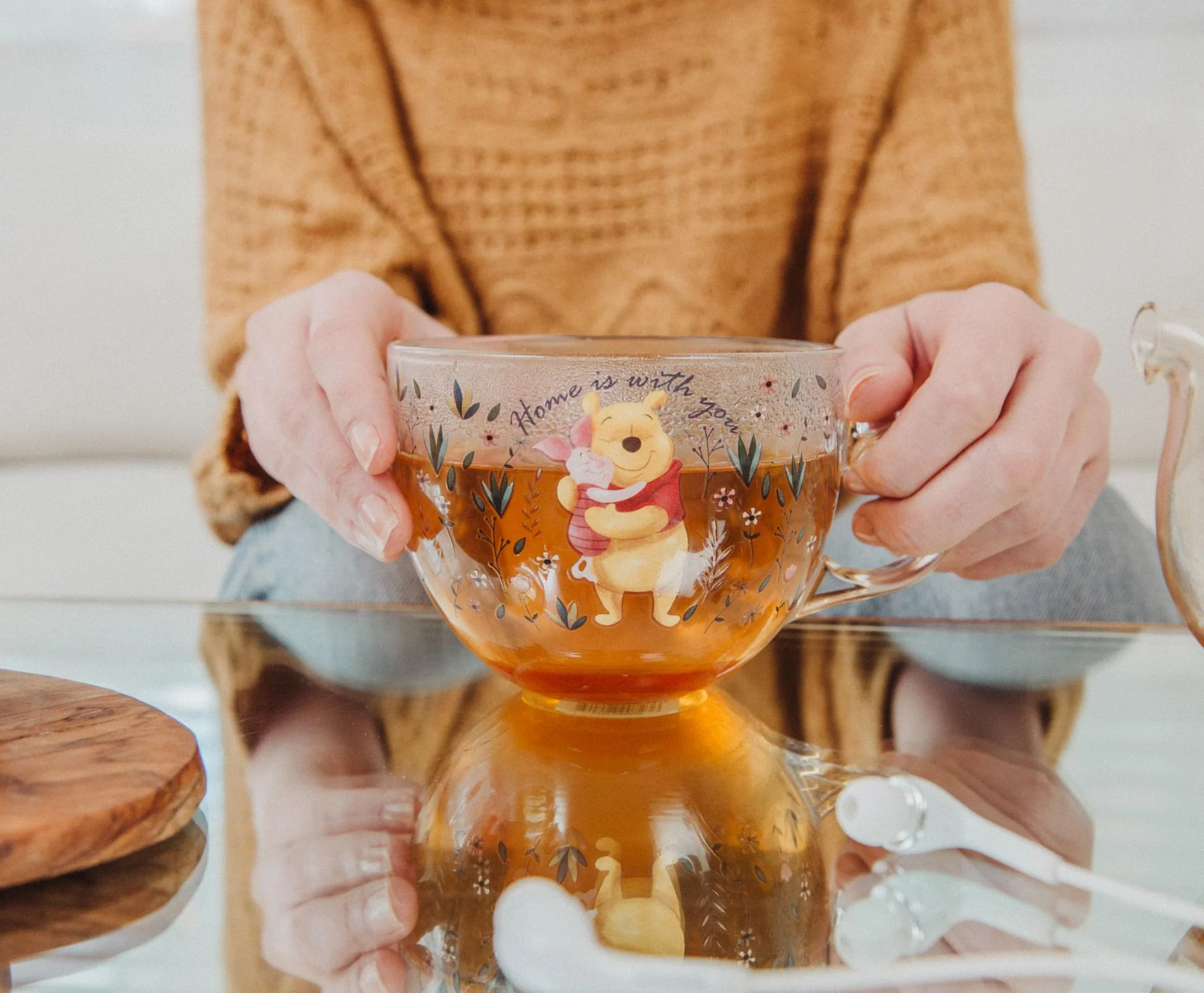 Disney Winnie the Pooh and Piglet Floral Glass Mug | Holds 16 Ounces - Image 6