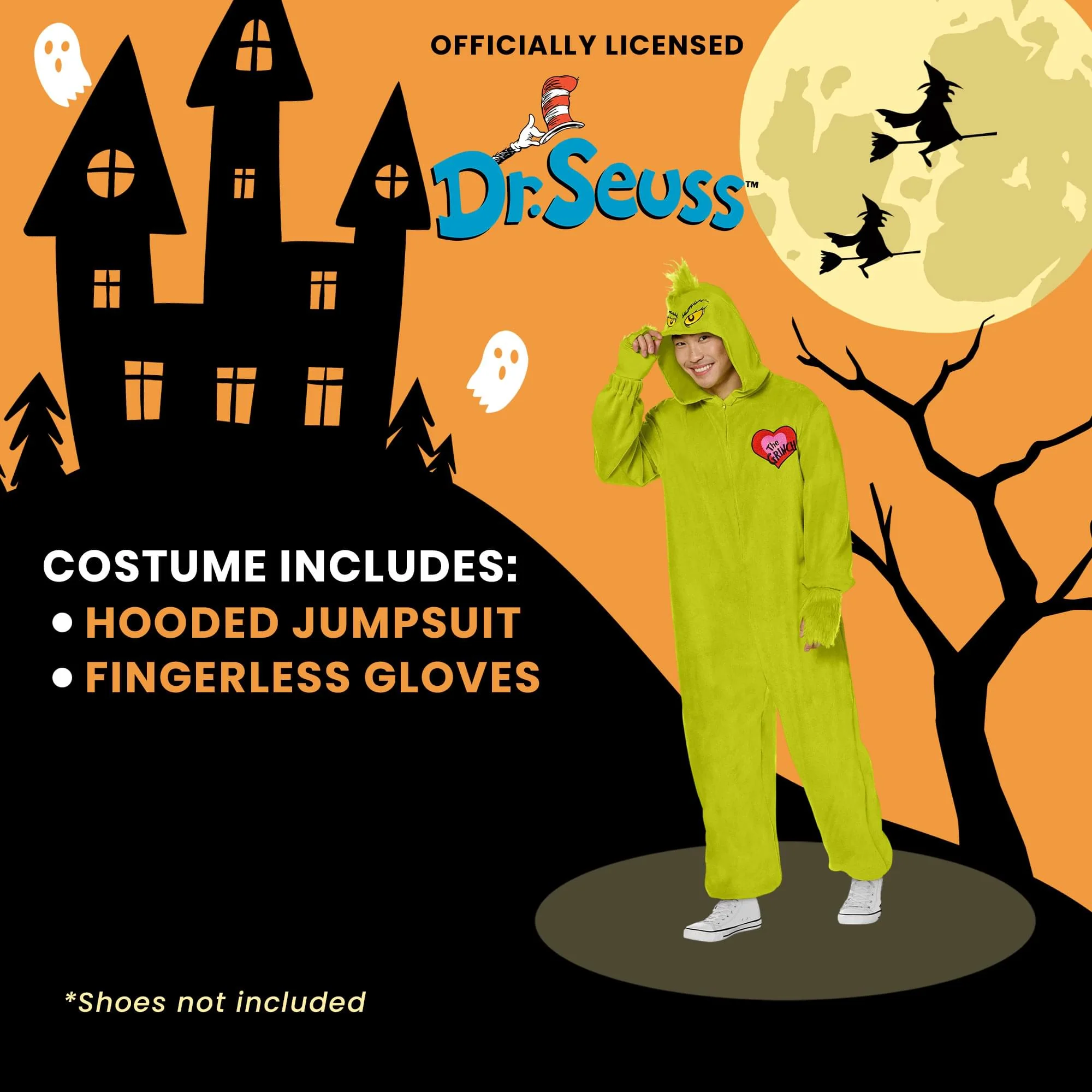 Dr Seuss Cat In The Hat Grinch Jumpsuit Adult Costume - Image 20