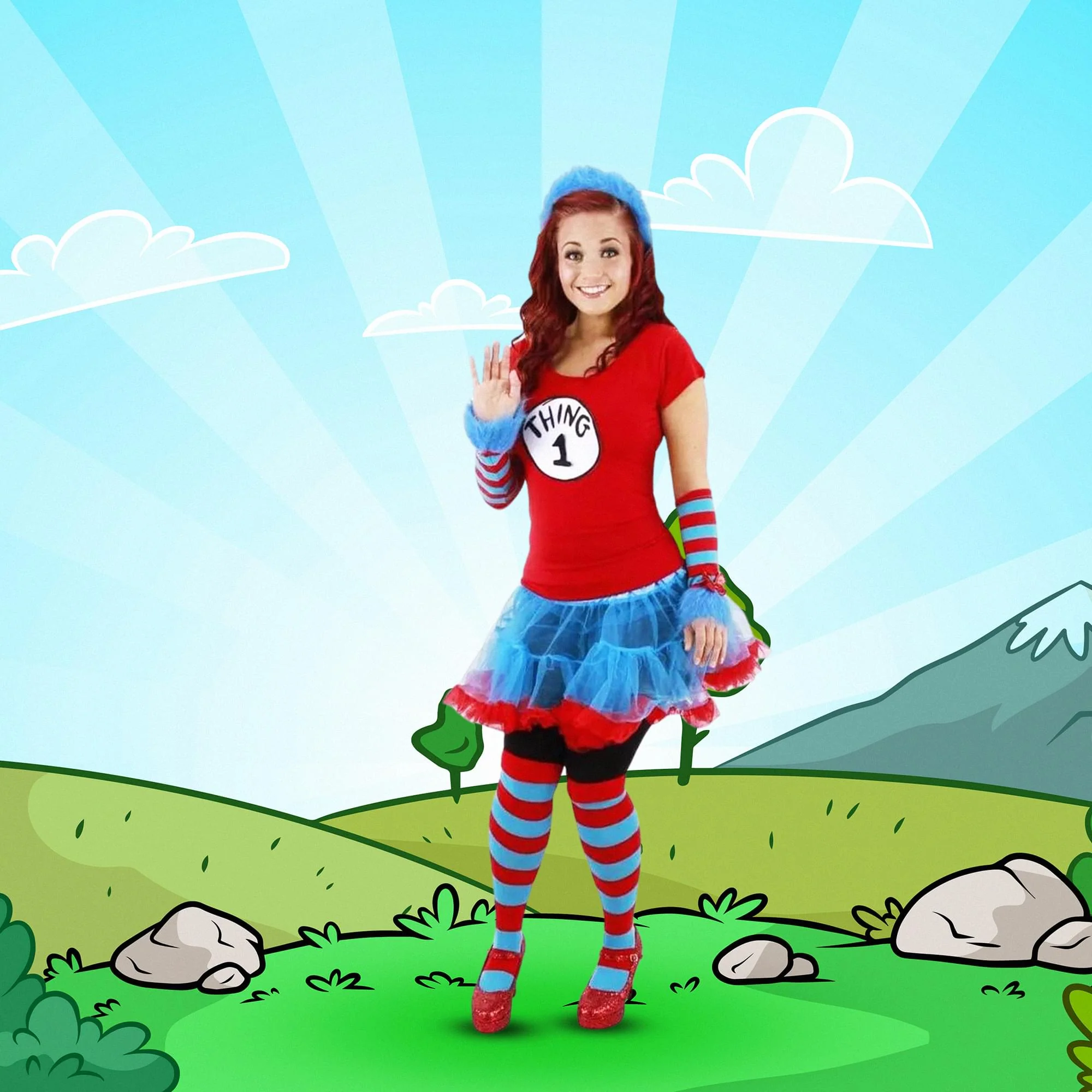 Dr. Seuss Thing 1 & 2 Tutu Dress Costume Adult - Image 2