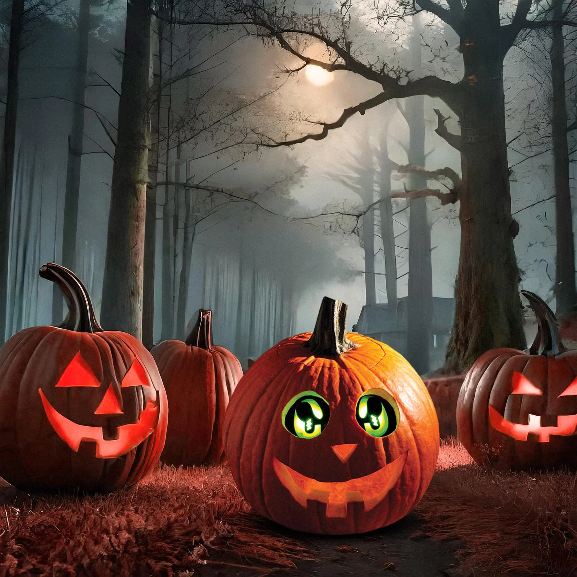 Eerie Light-Up Pumpkin Eyes Halloween Decoration | Green - Image 4